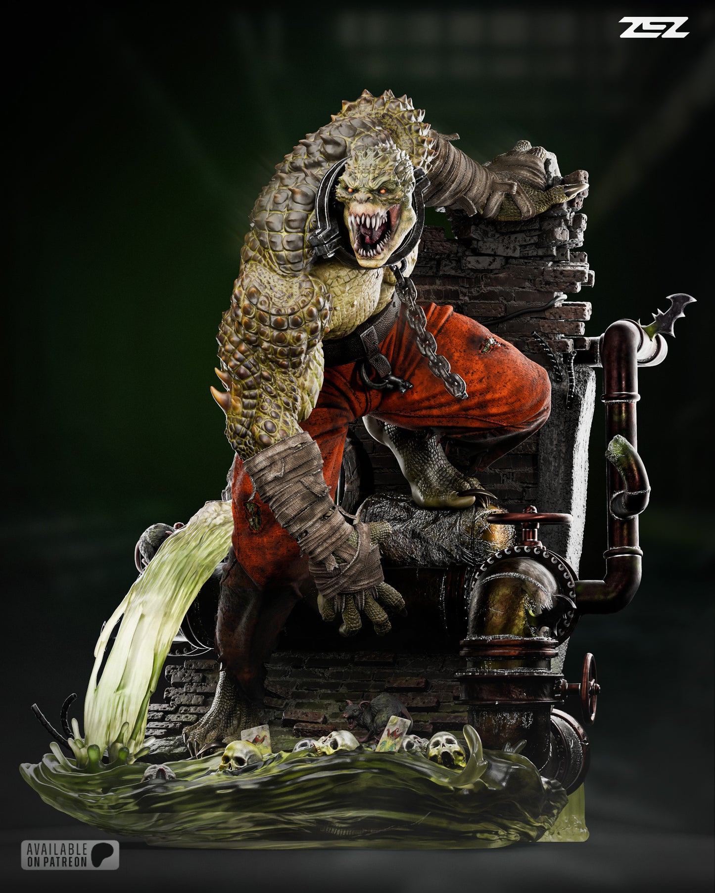 Killer Croc Sculpture (75mm -500mm) Unassembled - Unpainted - 3D Print
