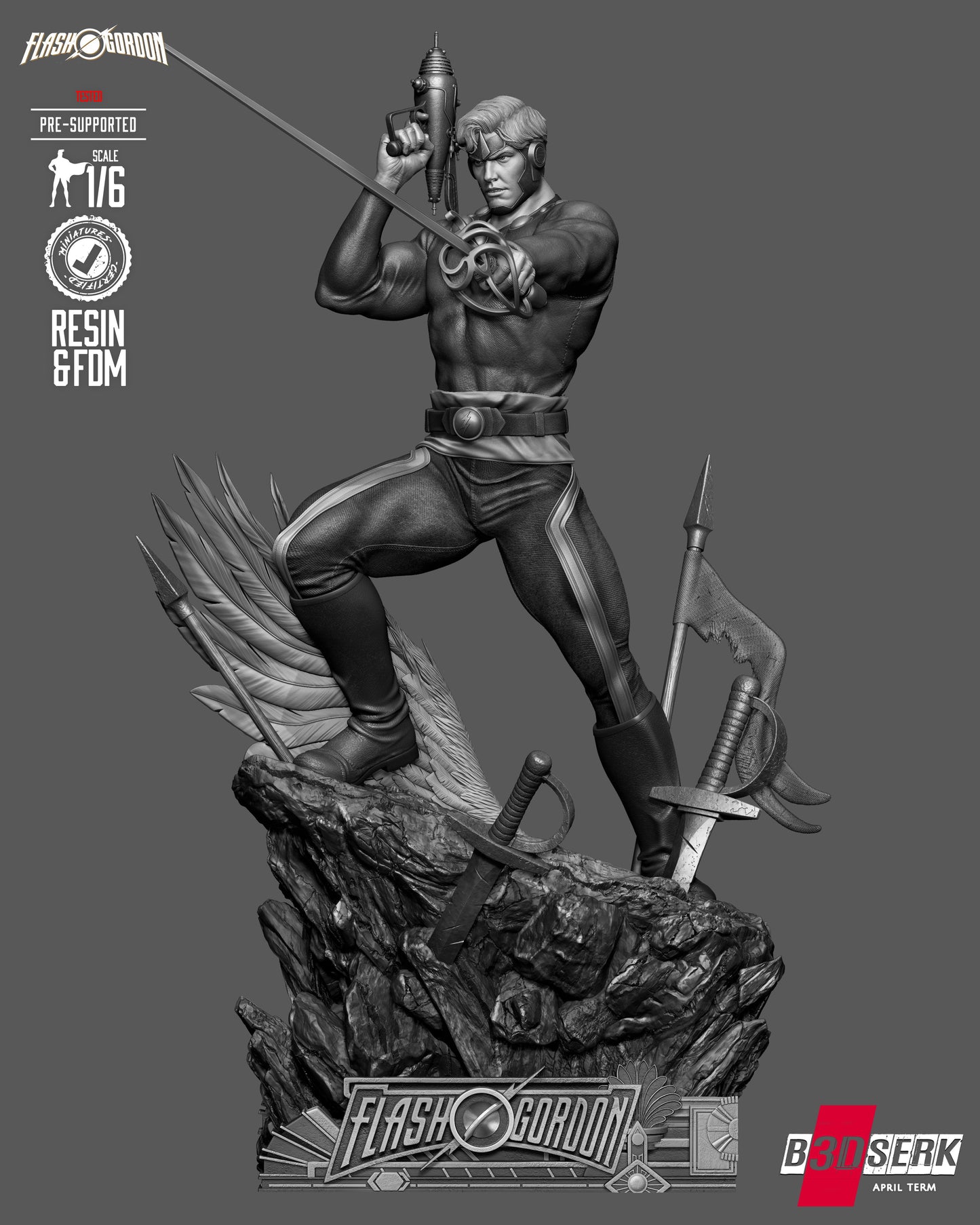 Flash Gordon Sculpture (75mm to 500mm) - Unassembled/Unpainted/3D Print