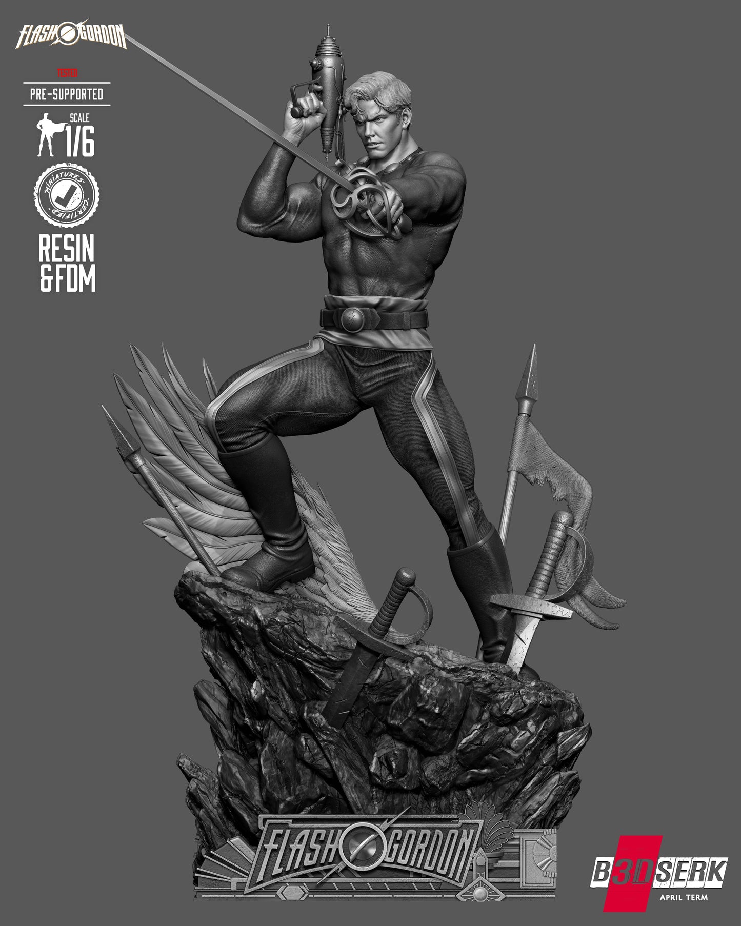 Flash Gordon Sculpture (75mm to 500mm) - Unassembled/Unpainted/3D Print