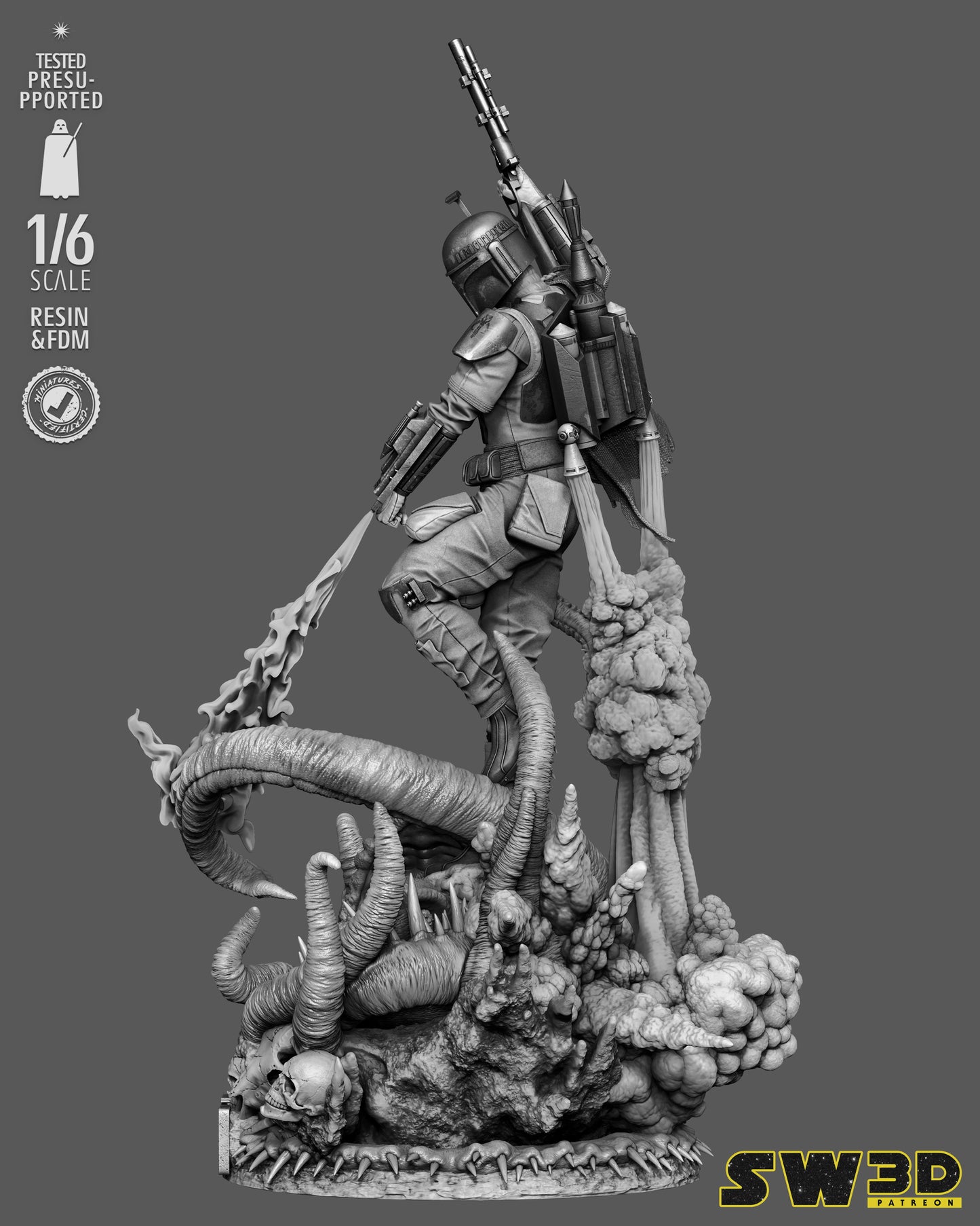 Boba Fett Sculpture (75mm to 500mm) - Unassembled/Unpainted/3D Print