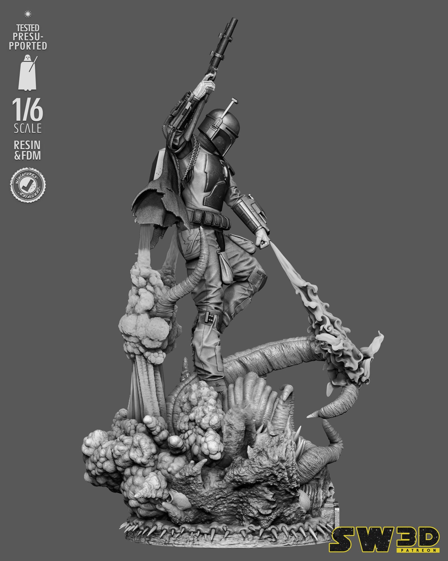 Boba Fett Sculpture (75mm to 500mm) - Unassembled/Unpainted/3D Print