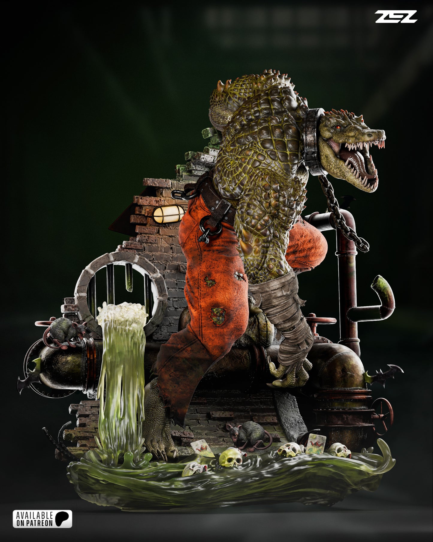 Killer Croc Sculpture (75mm -500mm) Unassembled - Unpainted - 3D Print