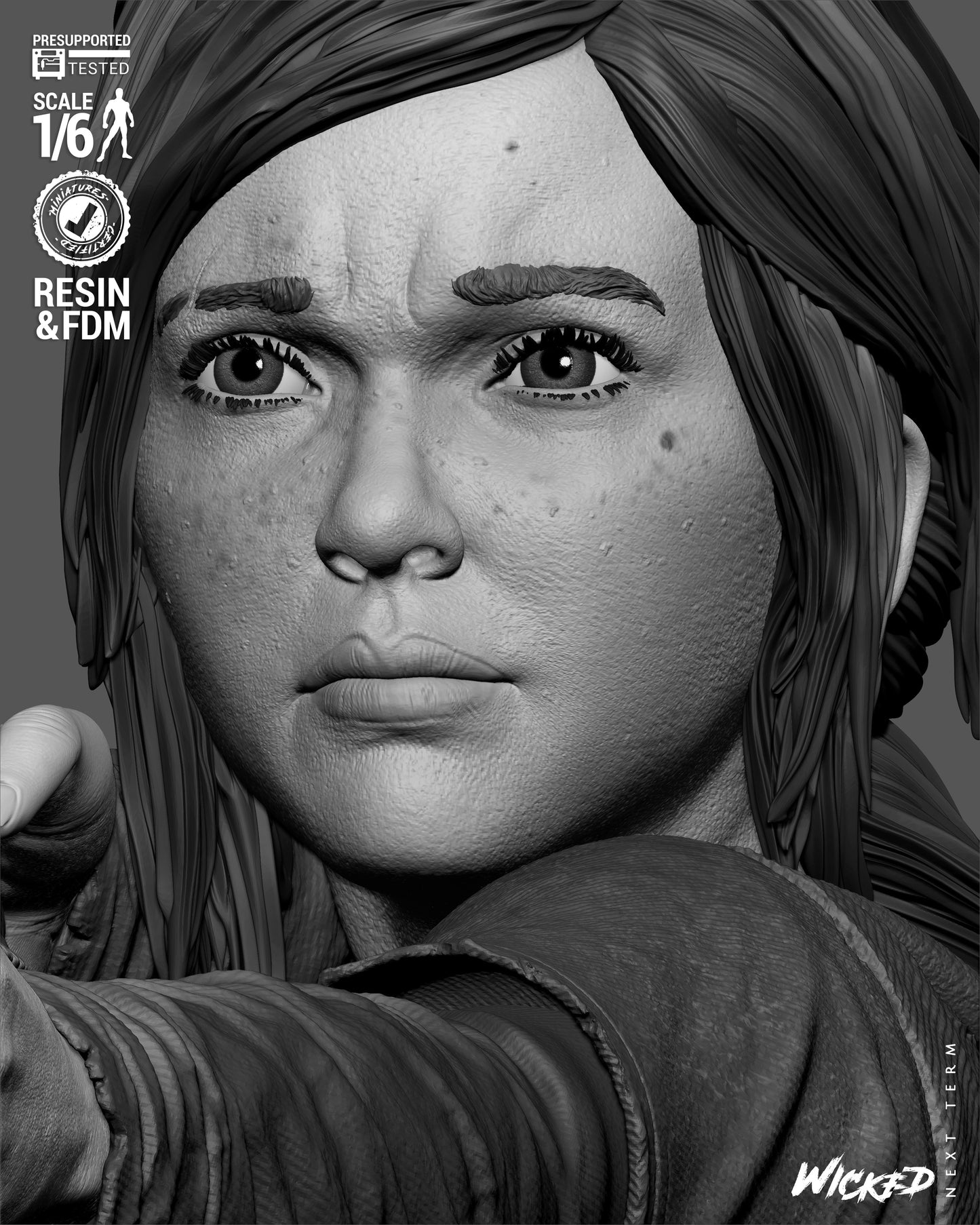 Ellie: The Last of US Sculpture (75mm to 500mm) - Unassembled/Unpainted/3D Print