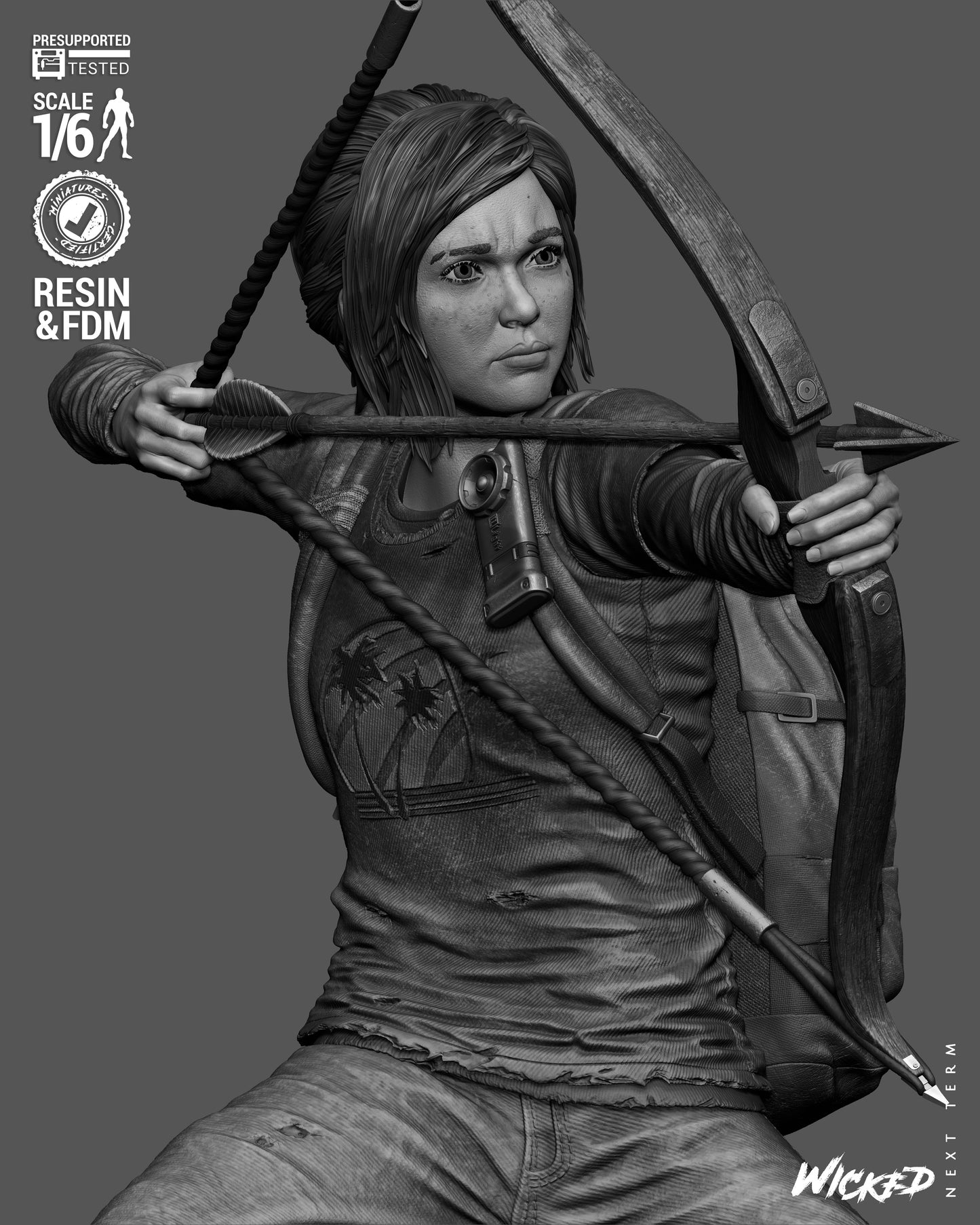 Ellie: The Last of US Sculpture (75mm to 500mm) - Unassembled/Unpainted/3D Print