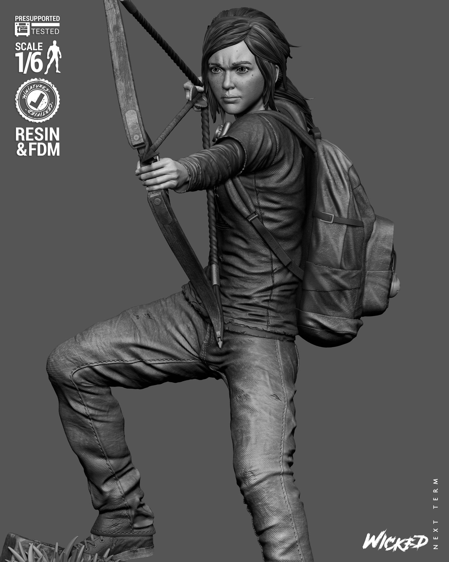 Ellie: The Last of US Sculpture (75mm to 500mm) - Unassembled/Unpainted/3D Print