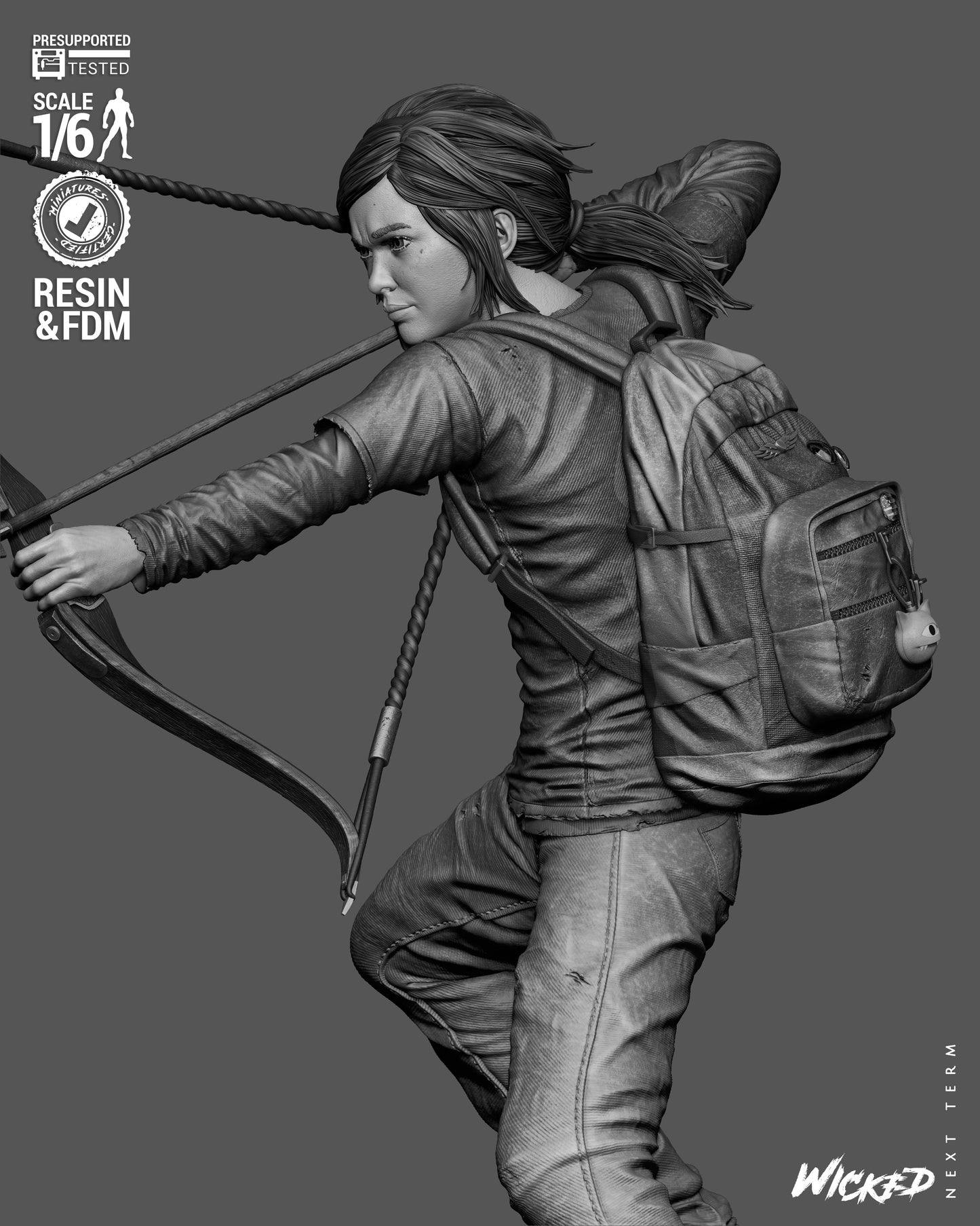 Ellie: The Last of US Sculpture (75mm to 500mm) - Unassembled/Unpainted/3D Print