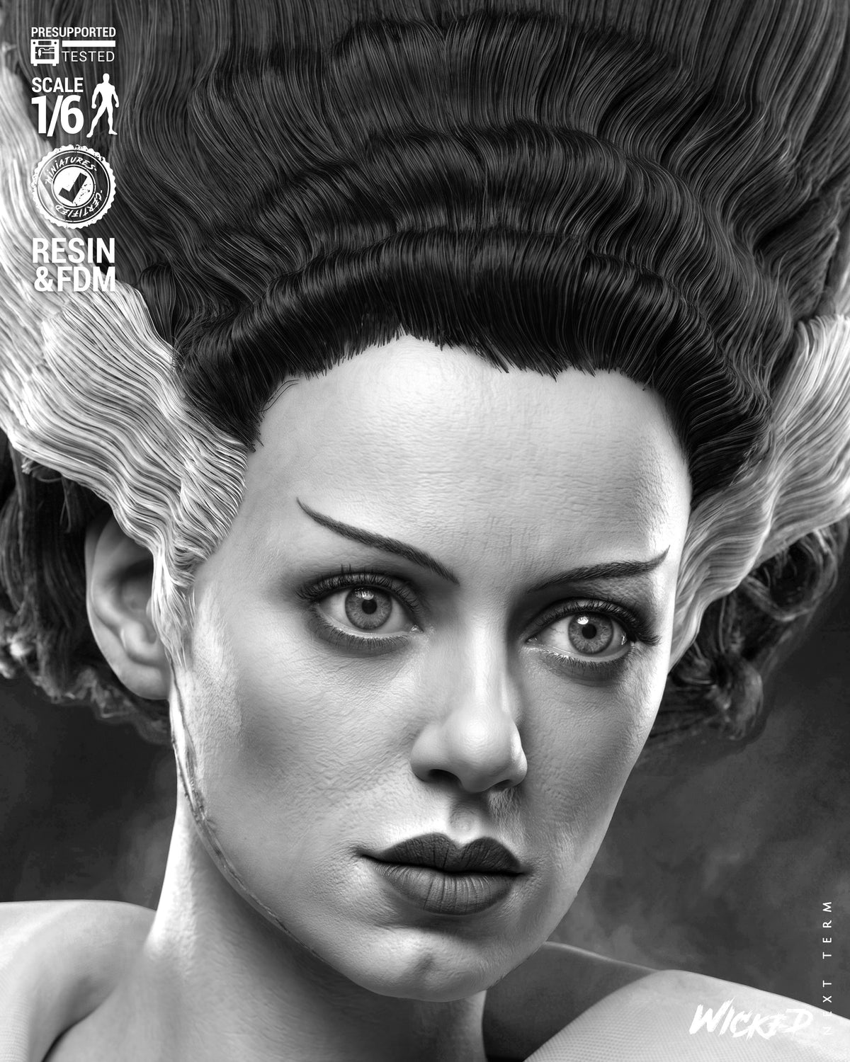 Bride of Frankenstein Sculpture (75mm to 500mm) - Unassembled/Unpainted/3D Print