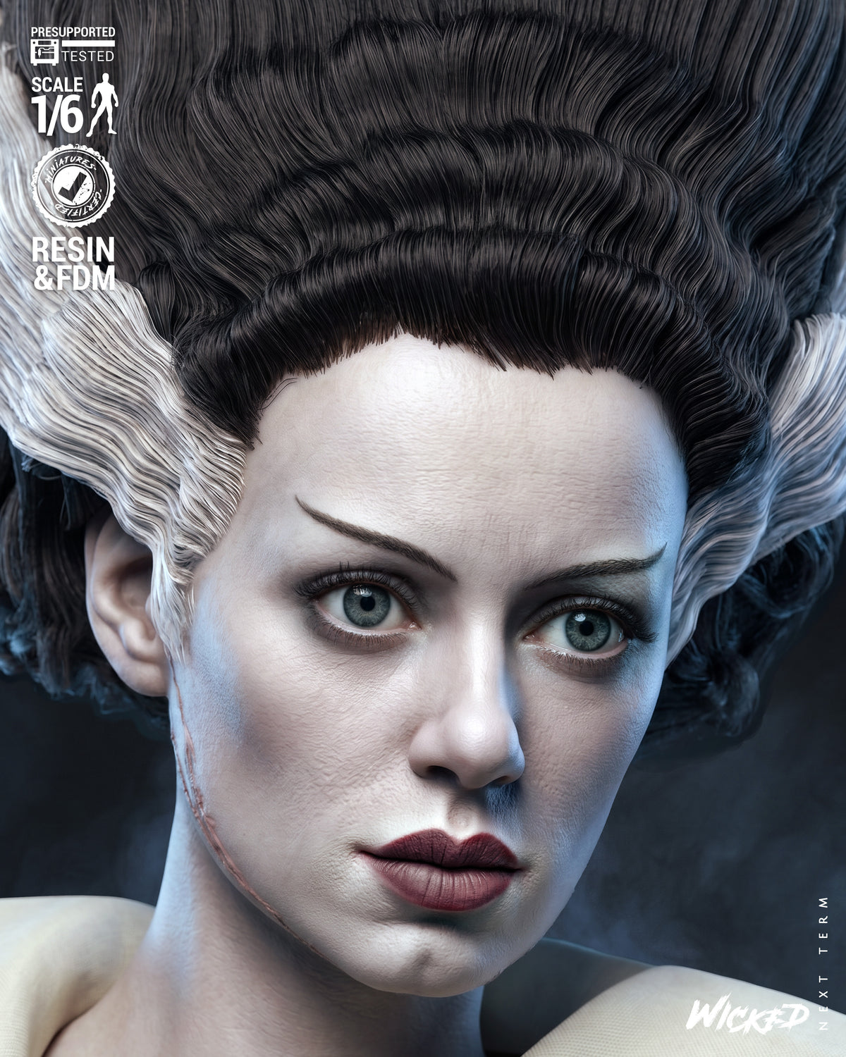Bride of Frankenstein Sculpture (75mm to 500mm) - Unassembled/Unpainted/3D Print
