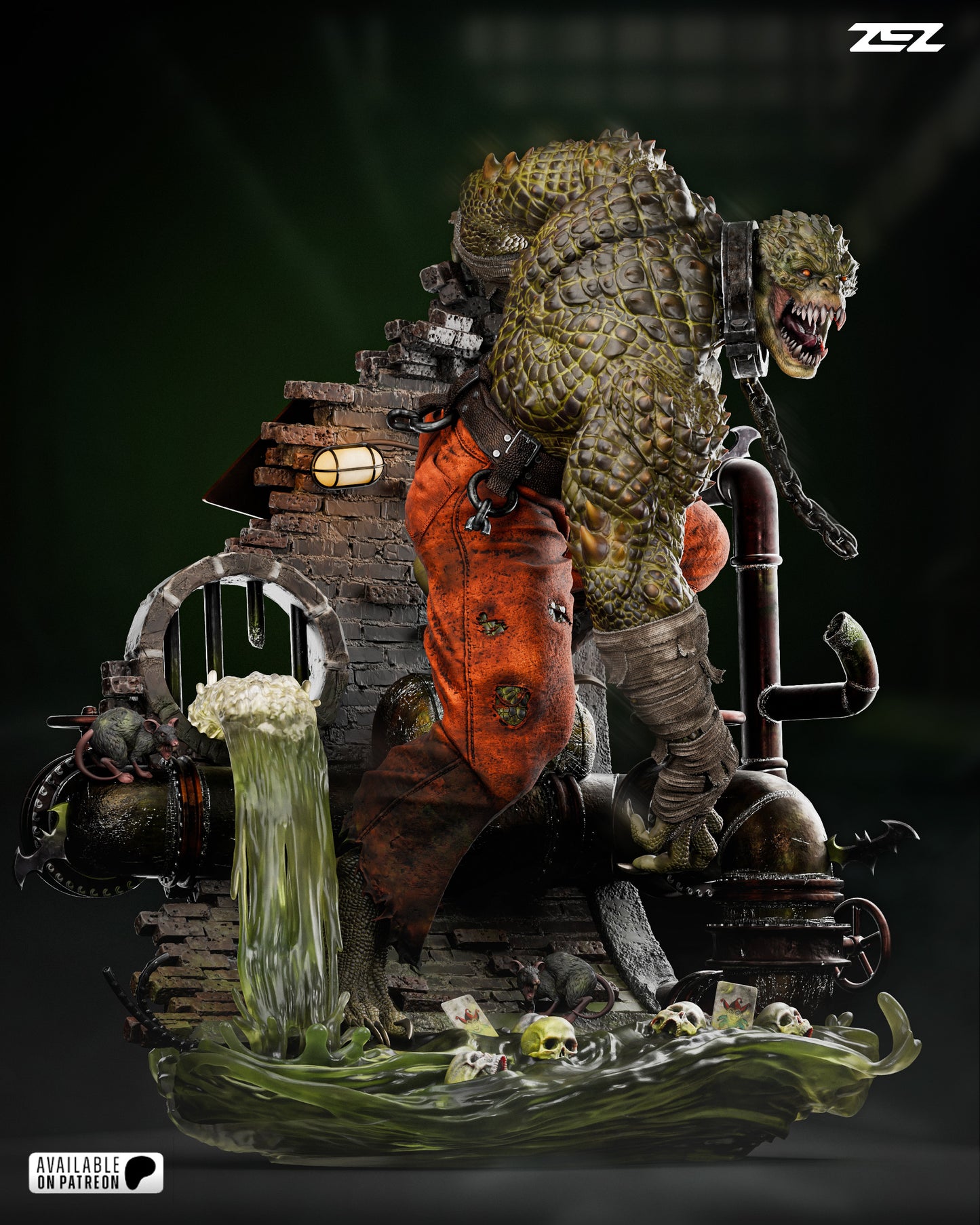 Killer Croc Sculpture (75mm -500mm) Unassembled - Unpainted - 3D Print