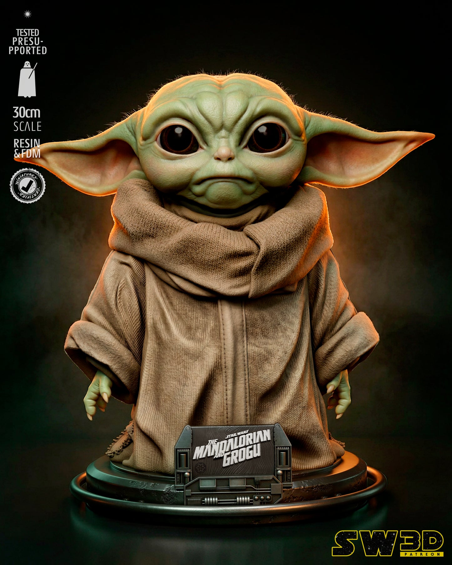 Grogu Sculpture(75mm to 500mm) - Unassembled/Unpainted/3D Print