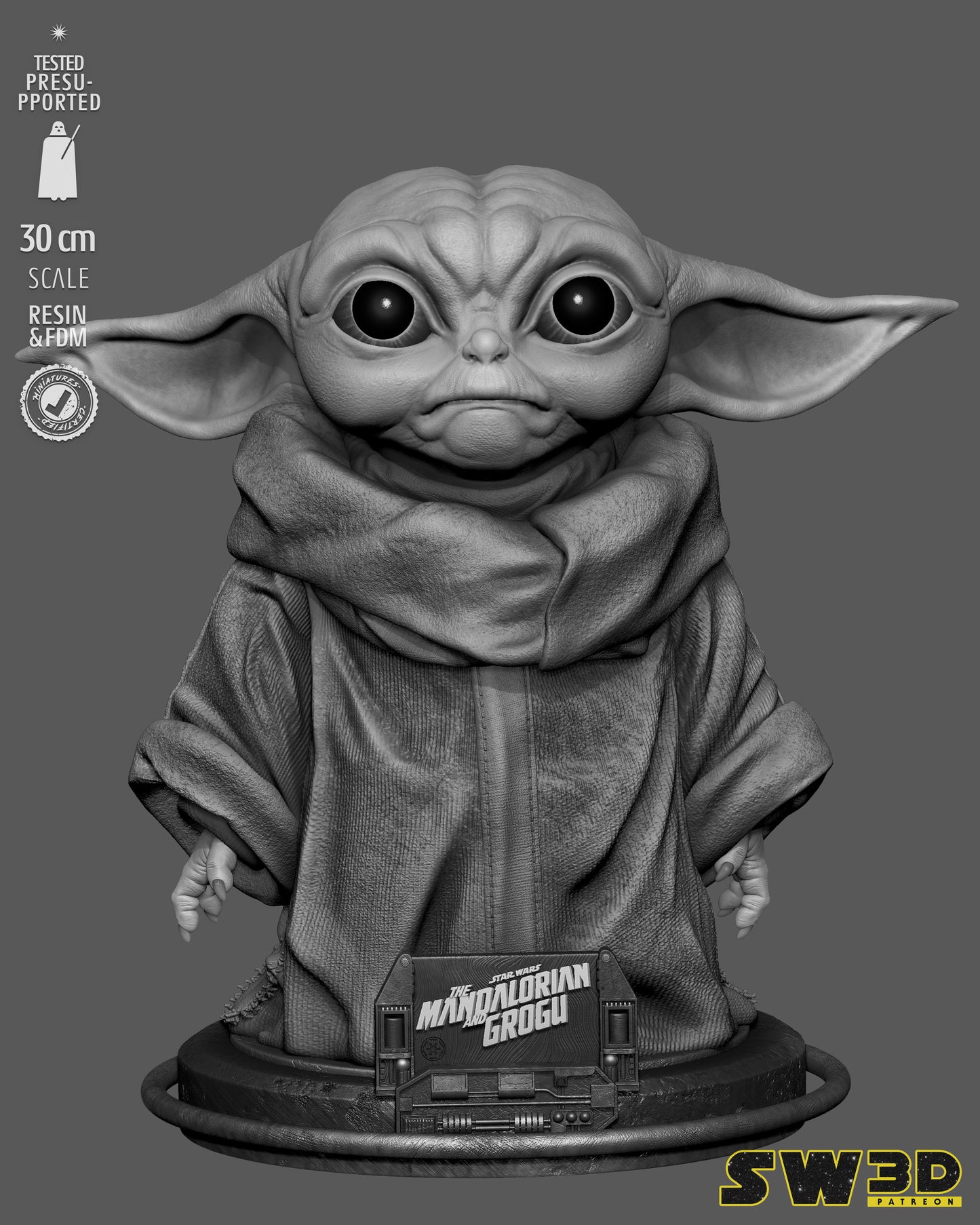 Grogu Sculpture(75mm to 500mm) - Unassembled/Unpainted/3D Print