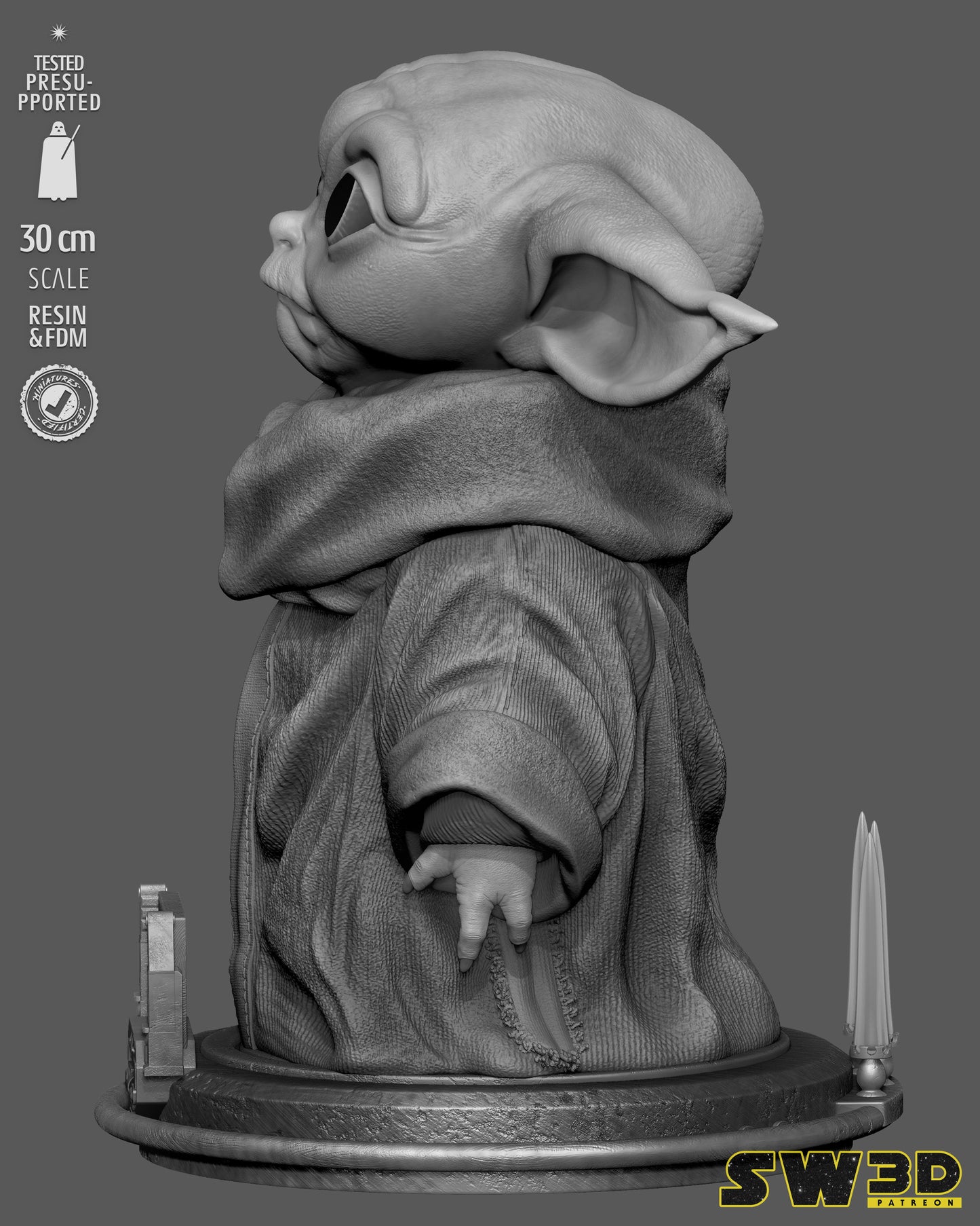 Grogu Sculpture(75mm to 500mm) - Unassembled/Unpainted/3D Print
