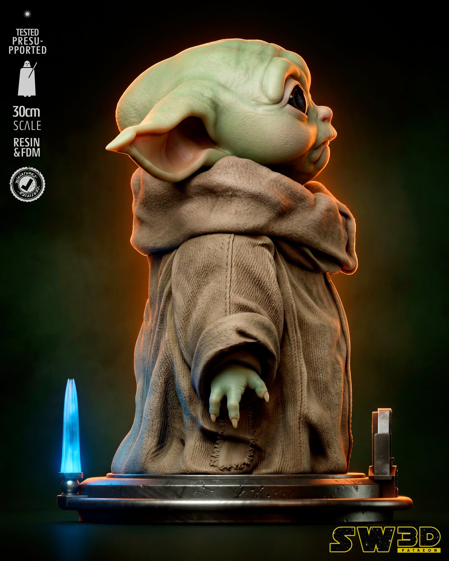 Grogu Sculpture(75mm to 500mm) - Unassembled/Unpainted/3D Print