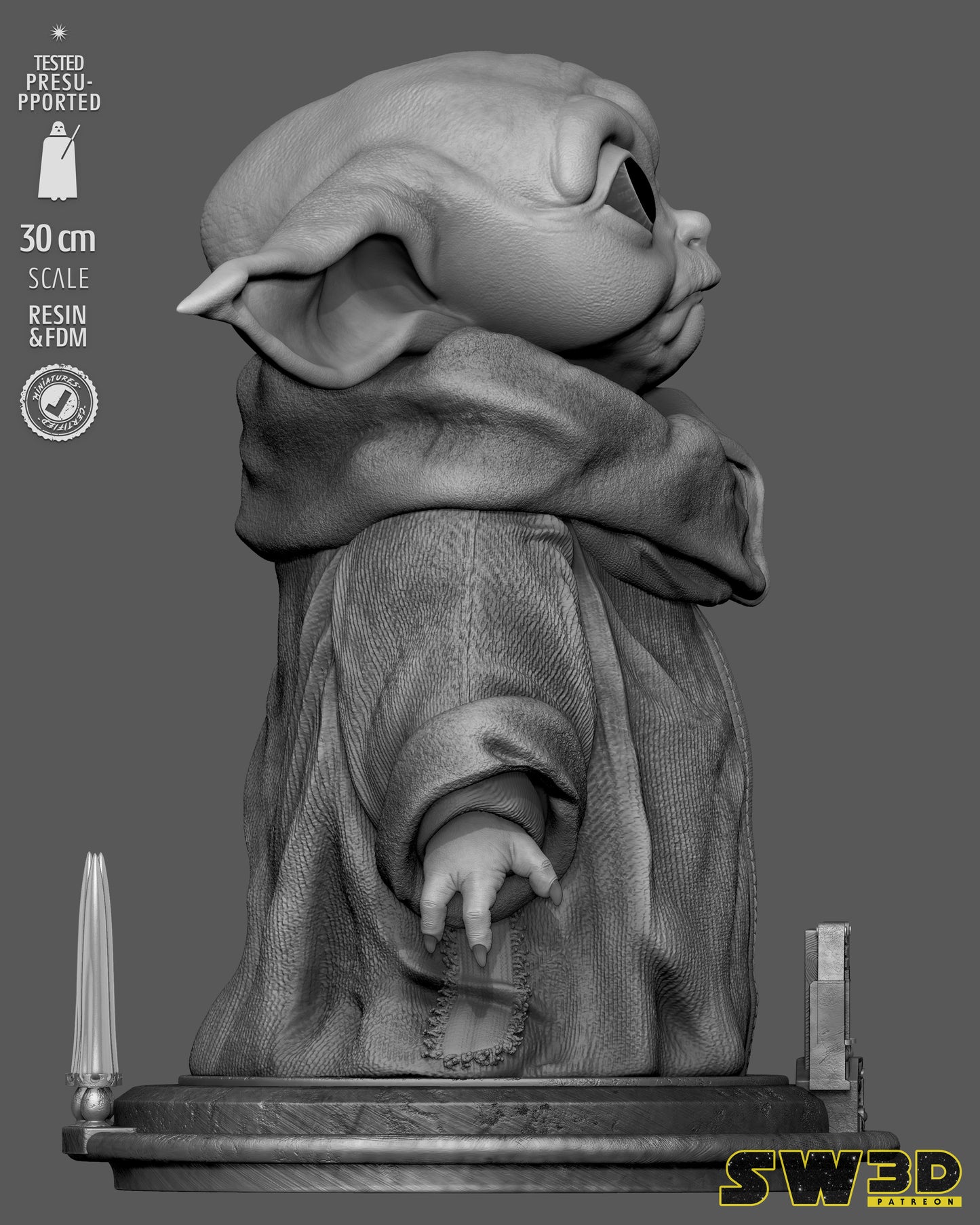 Grogu Sculpture(75mm to 500mm) - Unassembled/Unpainted/3D Print