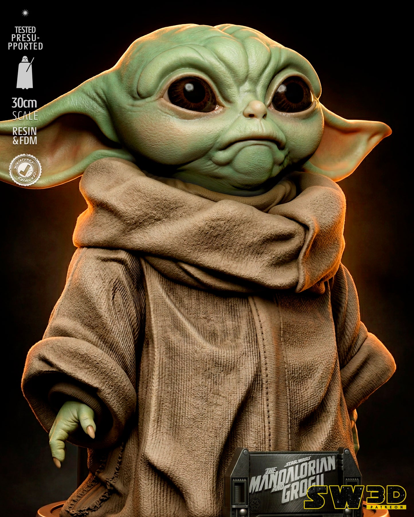 Grogu Sculpture(75mm to 500mm) - Unassembled/Unpainted/3D Print