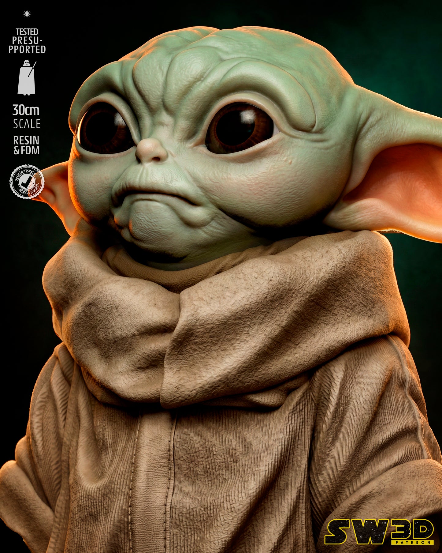 Grogu Sculpture(75mm to 500mm) - Unassembled/Unpainted/3D Print