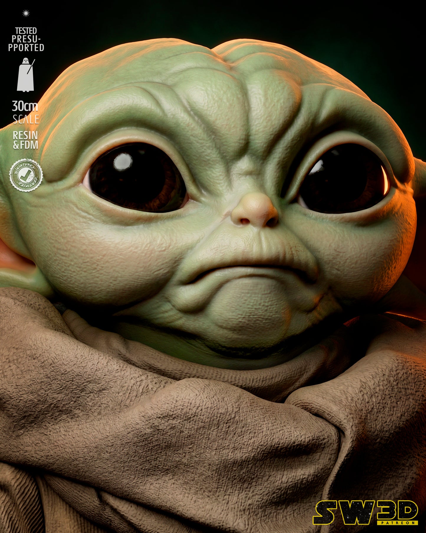 Grogu Sculpture(75mm to 500mm) - Unassembled/Unpainted/3D Print