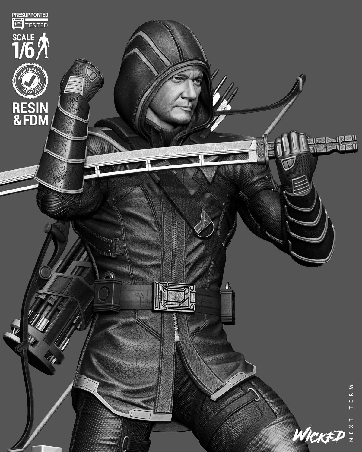 Clint Barton as Ronin V2 Sculpture (75mm to 500mm) - Unassembled/Unpainted/3D Print