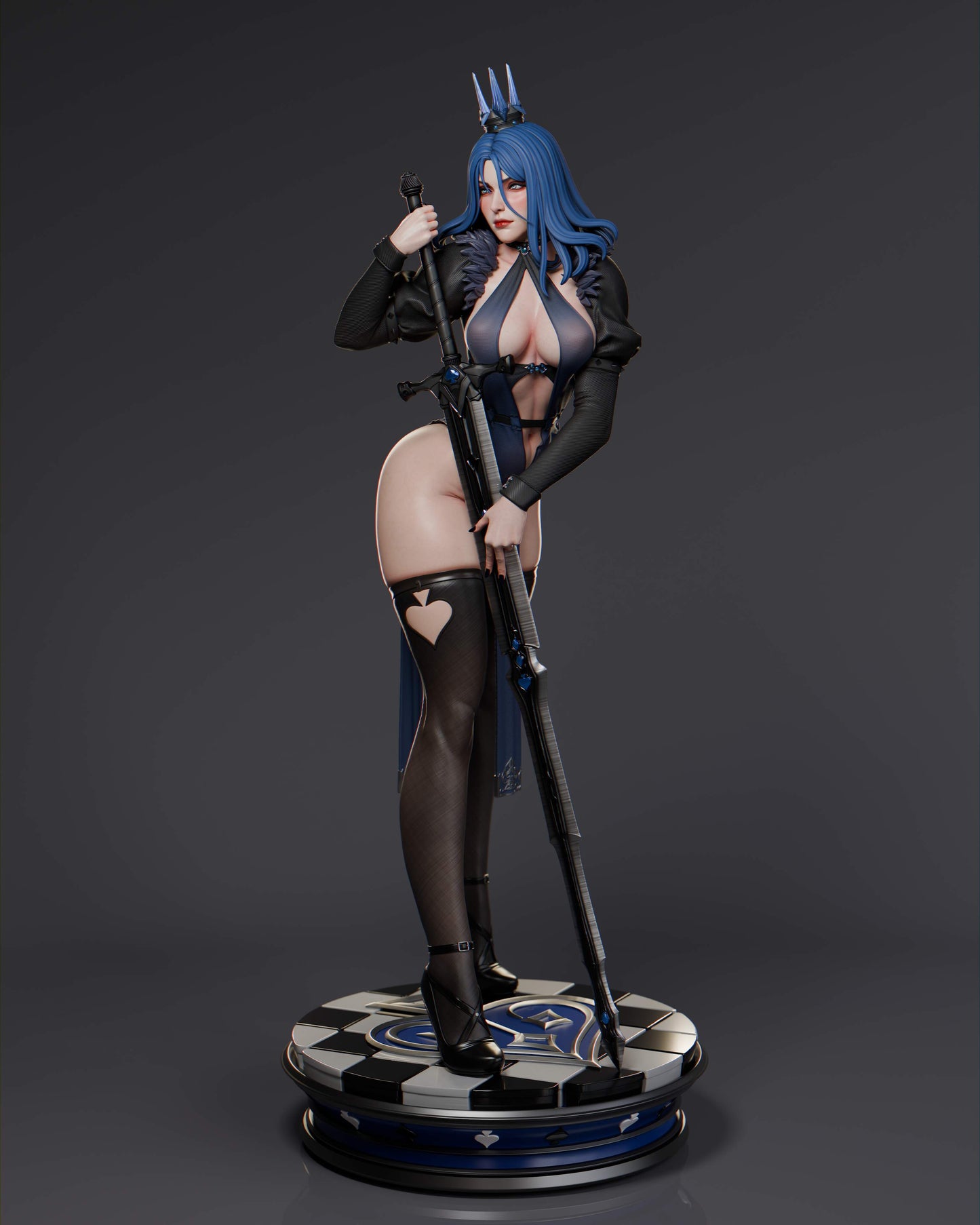 Queen of Spades Sculpture (75mm to 500mm) - Unassembled/Unpainted/3D Print