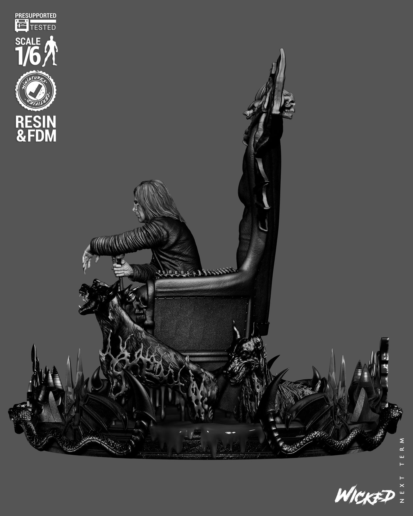 Ozzy Osbourne Sculpture (75mm to 500mm) Unassembled/Unpainted/3D Print