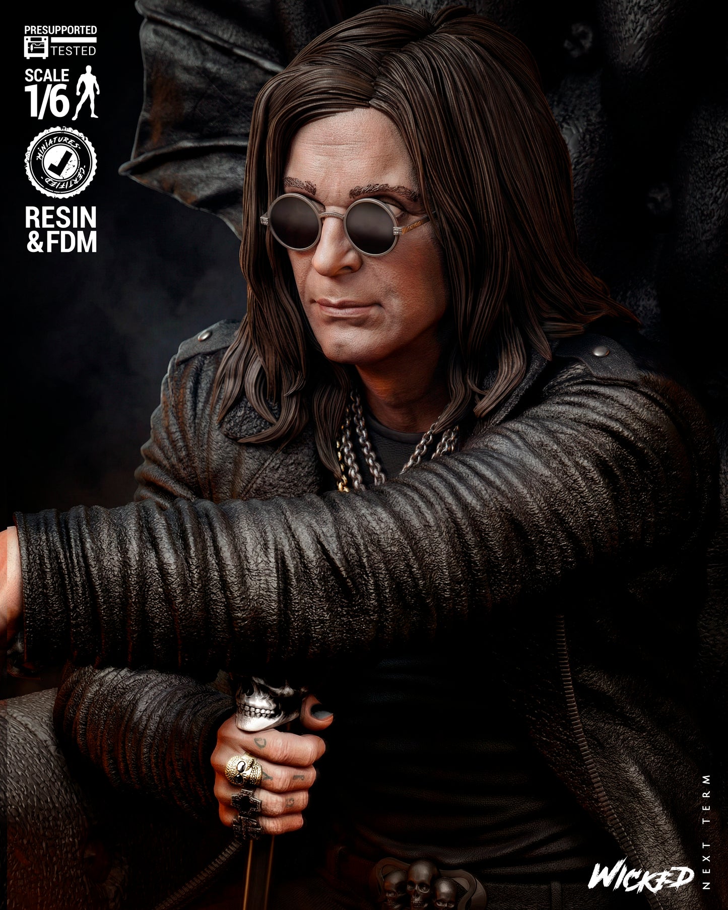 Ozzy Osbourne Sculpture (75mm to 500mm) Unassembled/Unpainted/3D Print