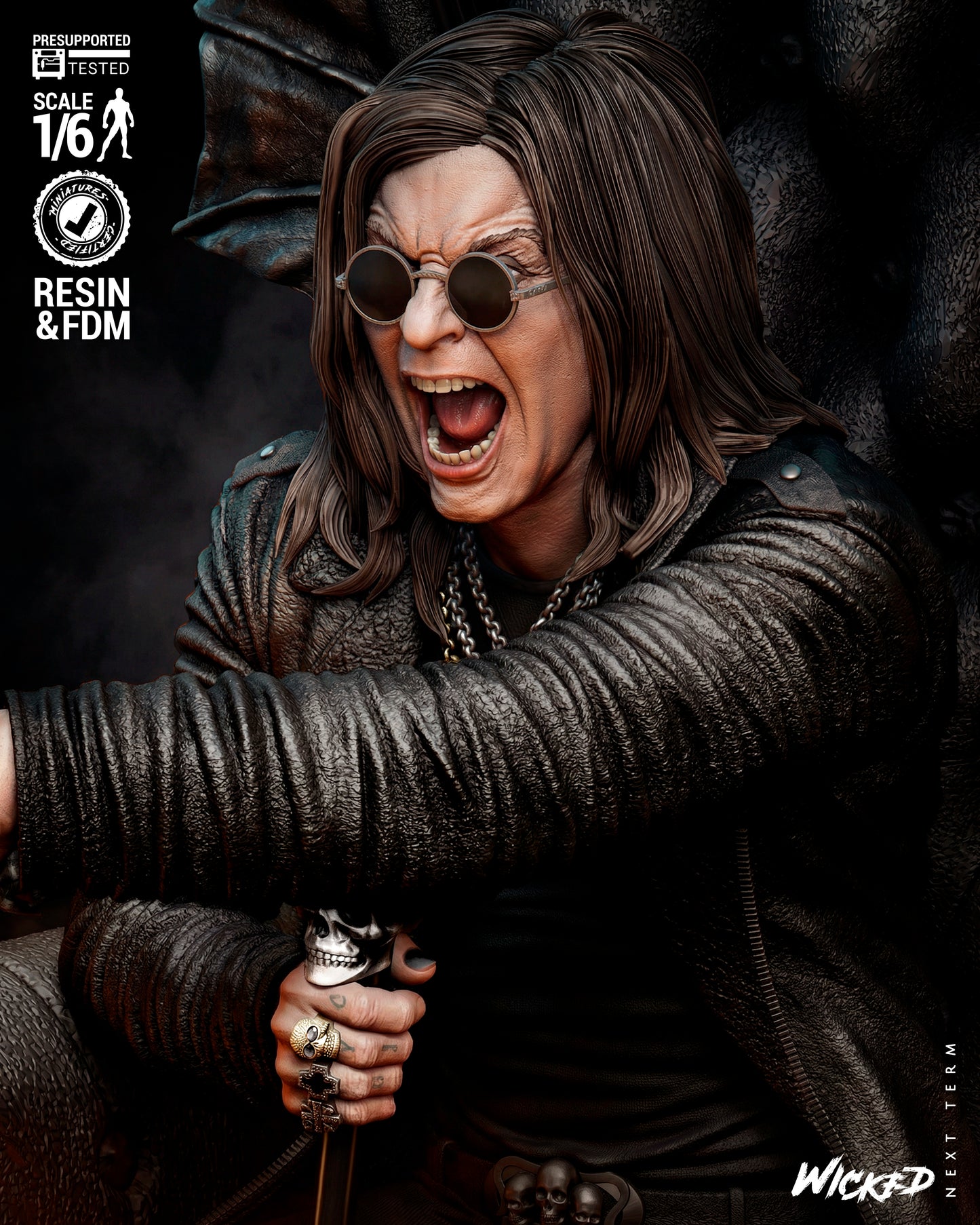 Ozzy Osbourne Sculpture (75mm to 500mm) Unassembled/Unpainted/3D Print
