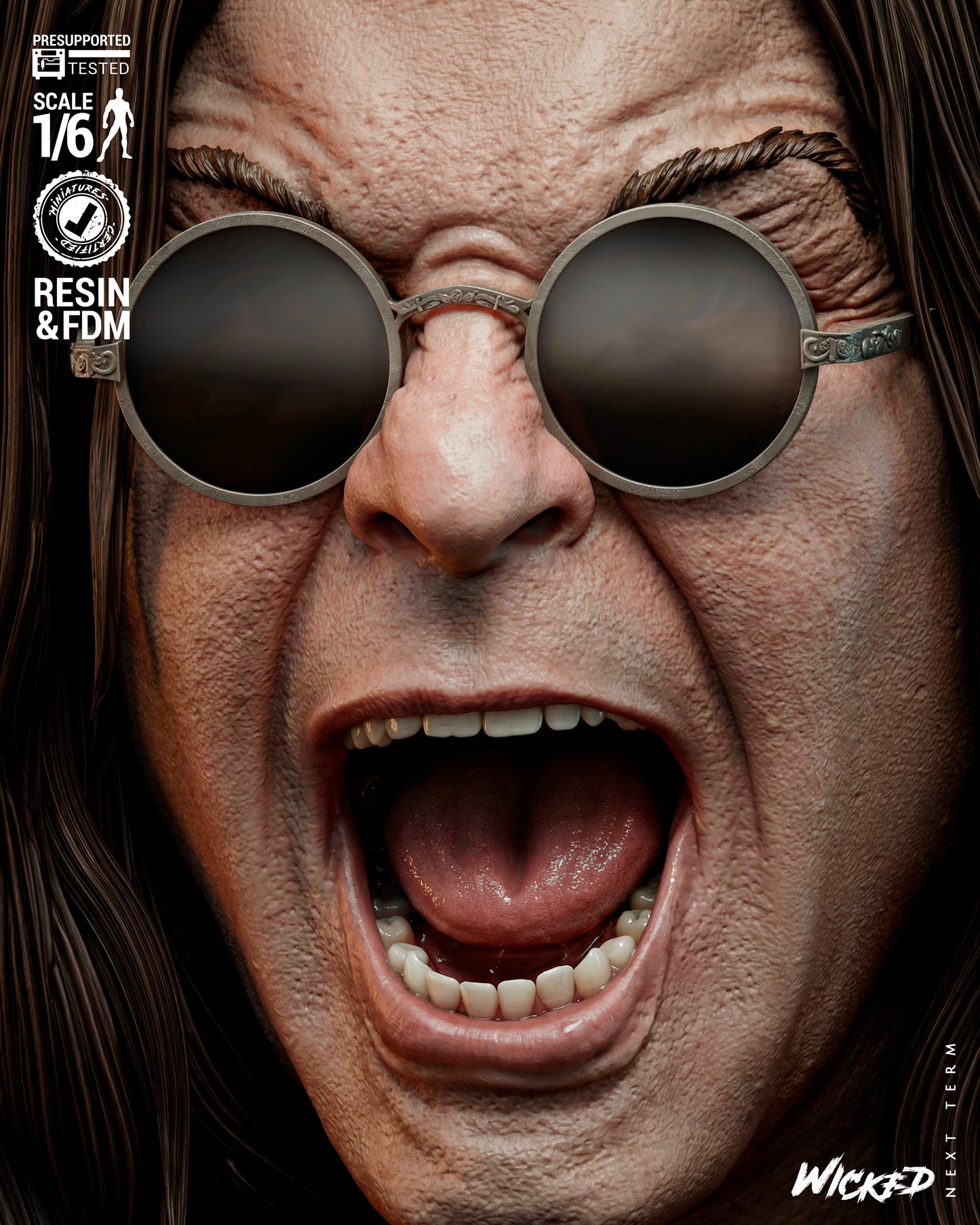Ozzy Osbourne Sculpture (75mm to 500mm) Unassembled/Unpainted/3D Print