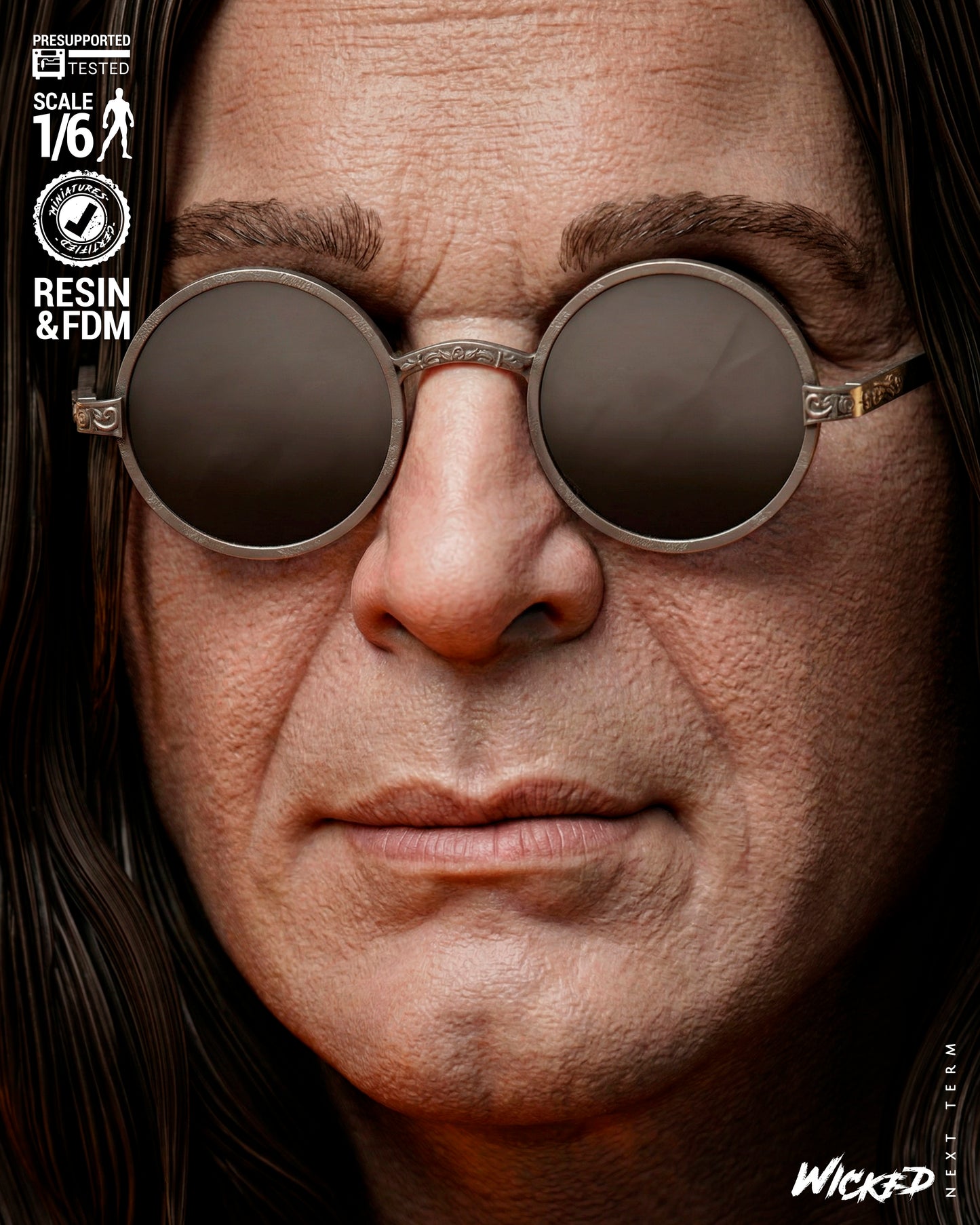 Ozzy Osbourne Sculpture (75mm to 500mm) Unassembled/Unpainted/3D Print