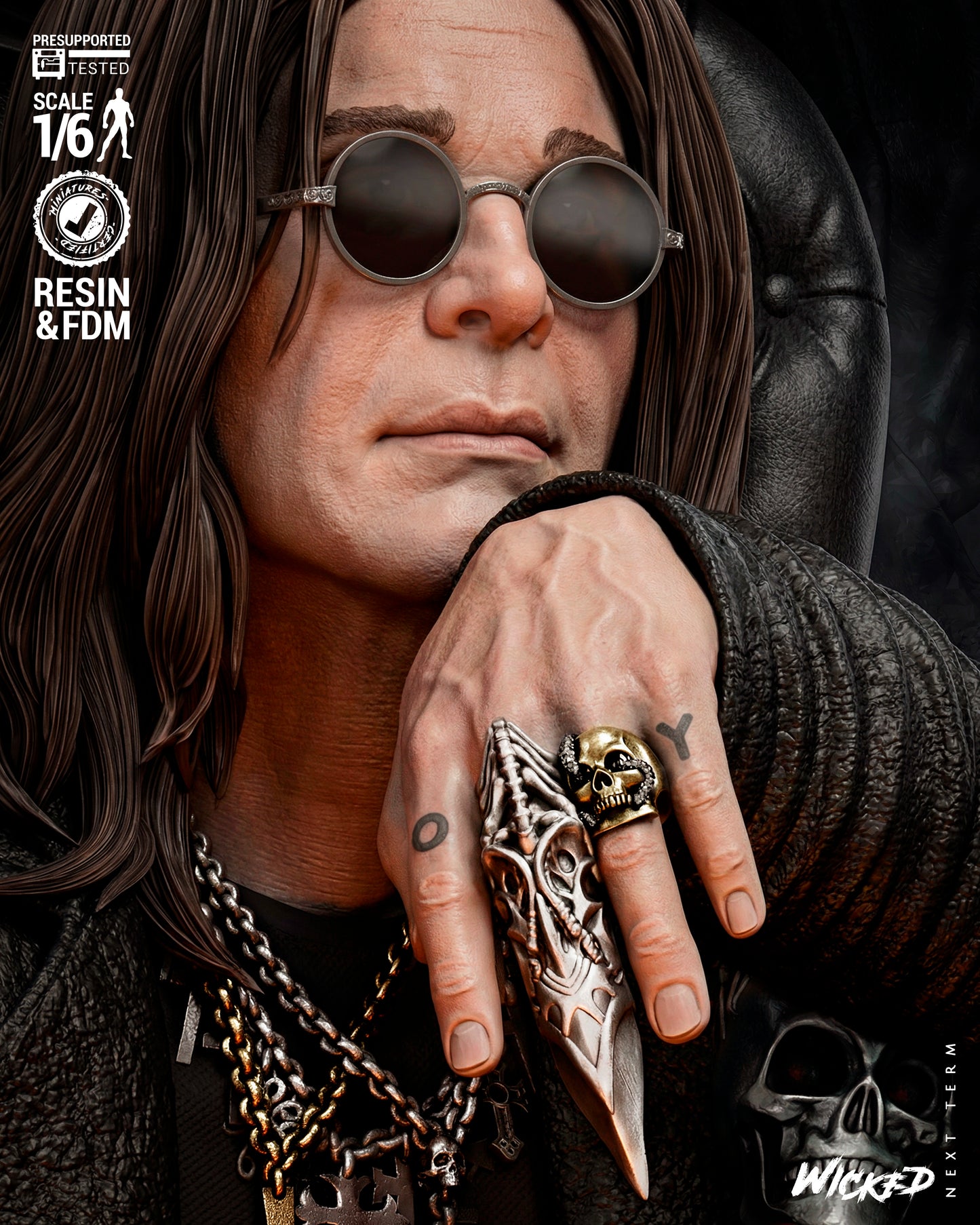 Ozzy Osbourne Sculpture (75mm to 500mm) Unassembled/Unpainted/3D Print