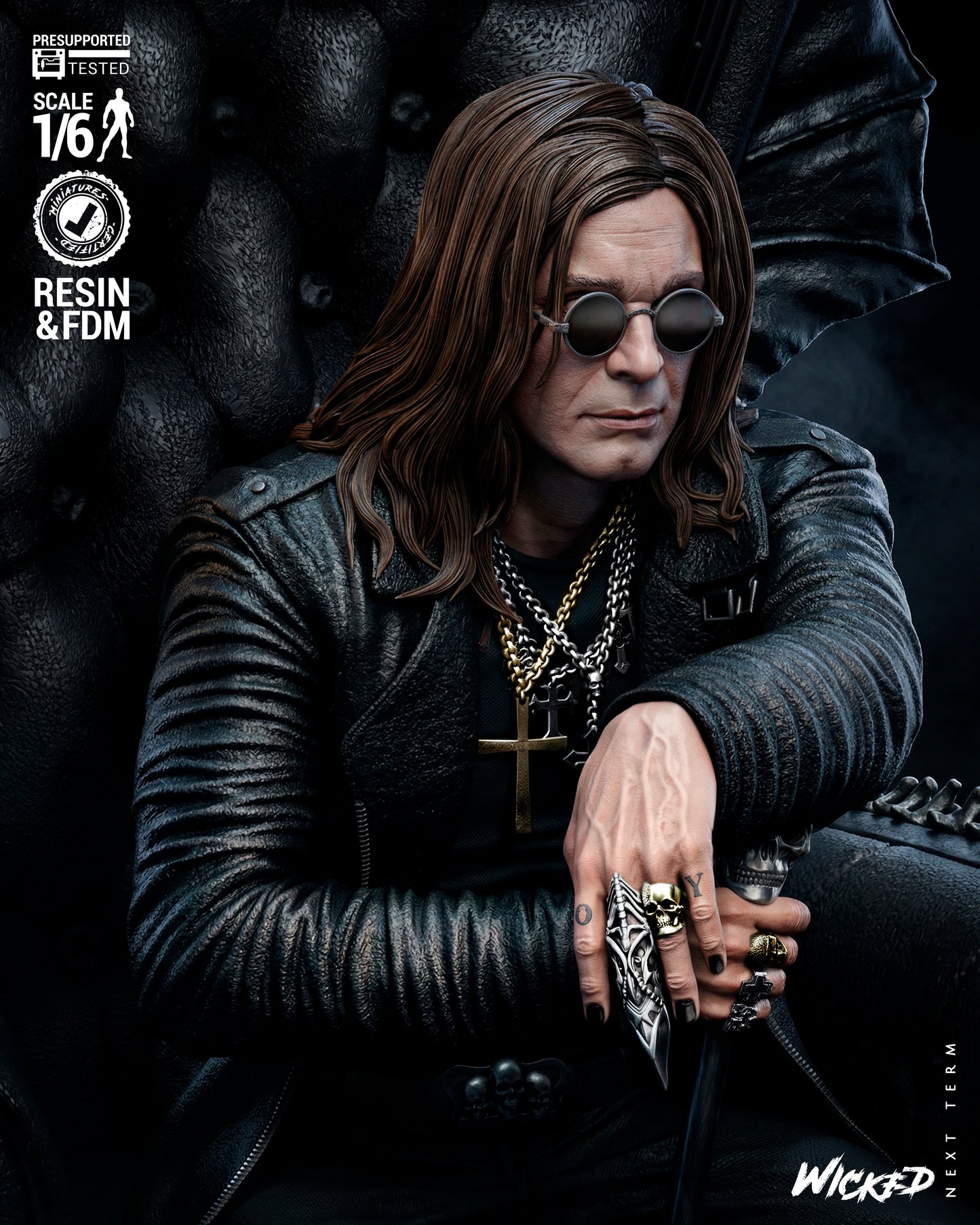Ozzy Osbourne Sculpture (75mm to 500mm) Unassembled/Unpainted/3D Print