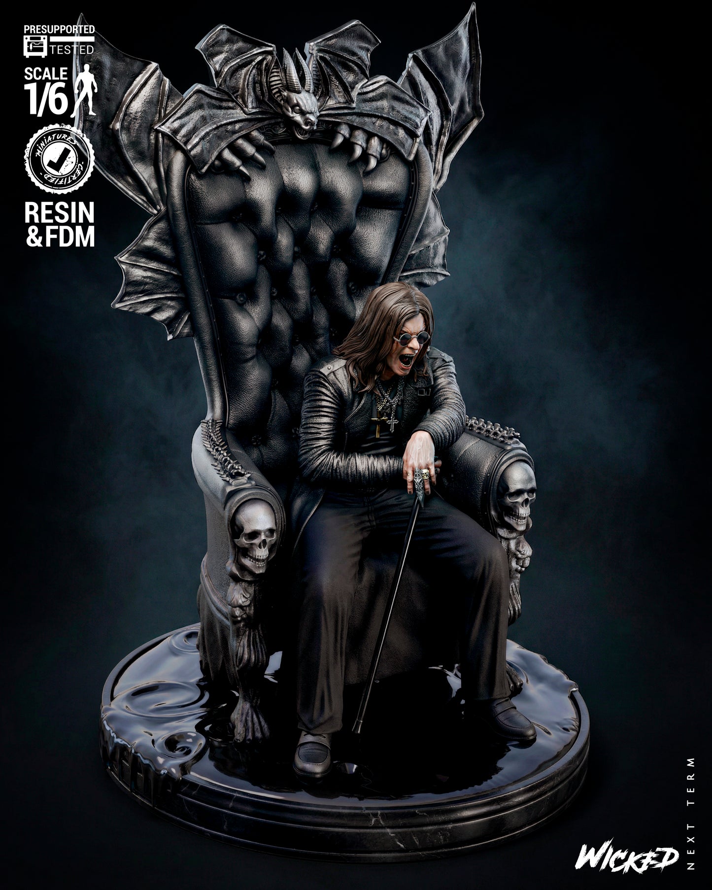 Ozzy Osbourne Sculpture (75mm to 500mm) Unassembled/Unpainted/3D Print