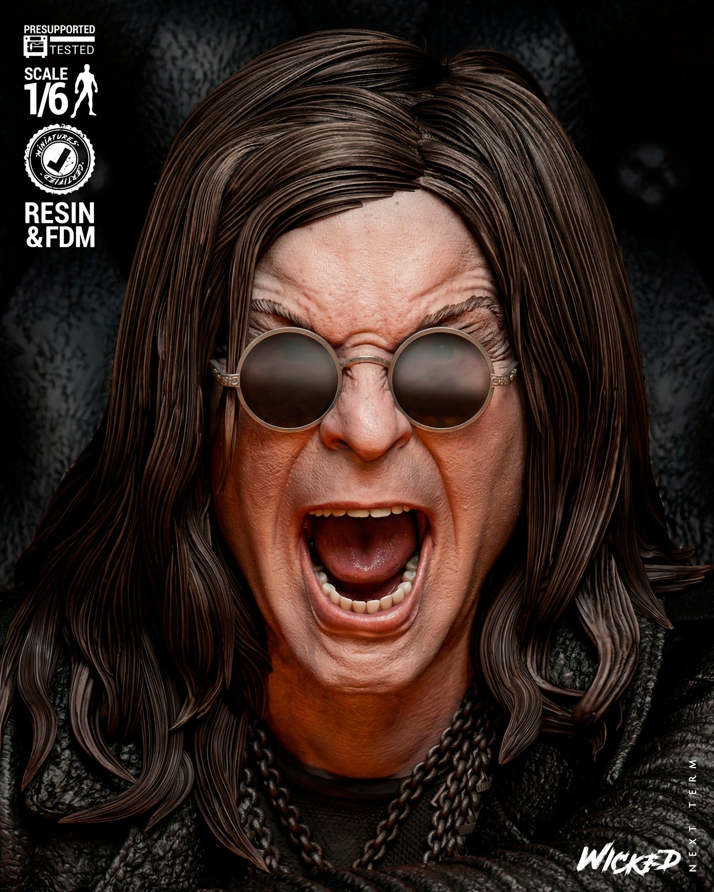 Ozzy Osbourne Sculpture (75mm to 500mm) Unassembled/Unpainted/3D Print