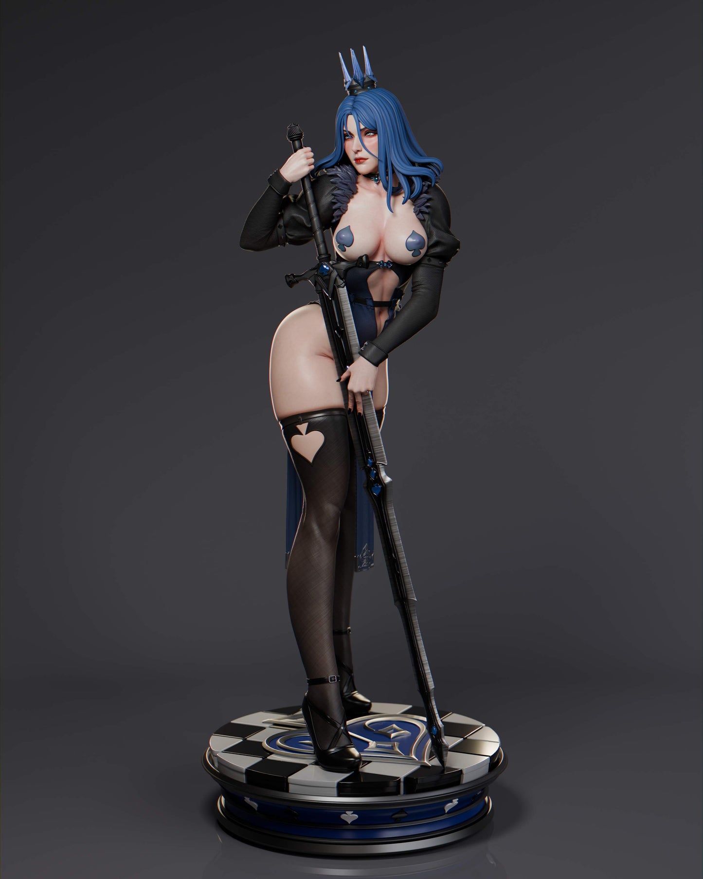 Queen of Spades Sculpture (75mm to 500mm) - Unassembled/Unpainted/3D Print