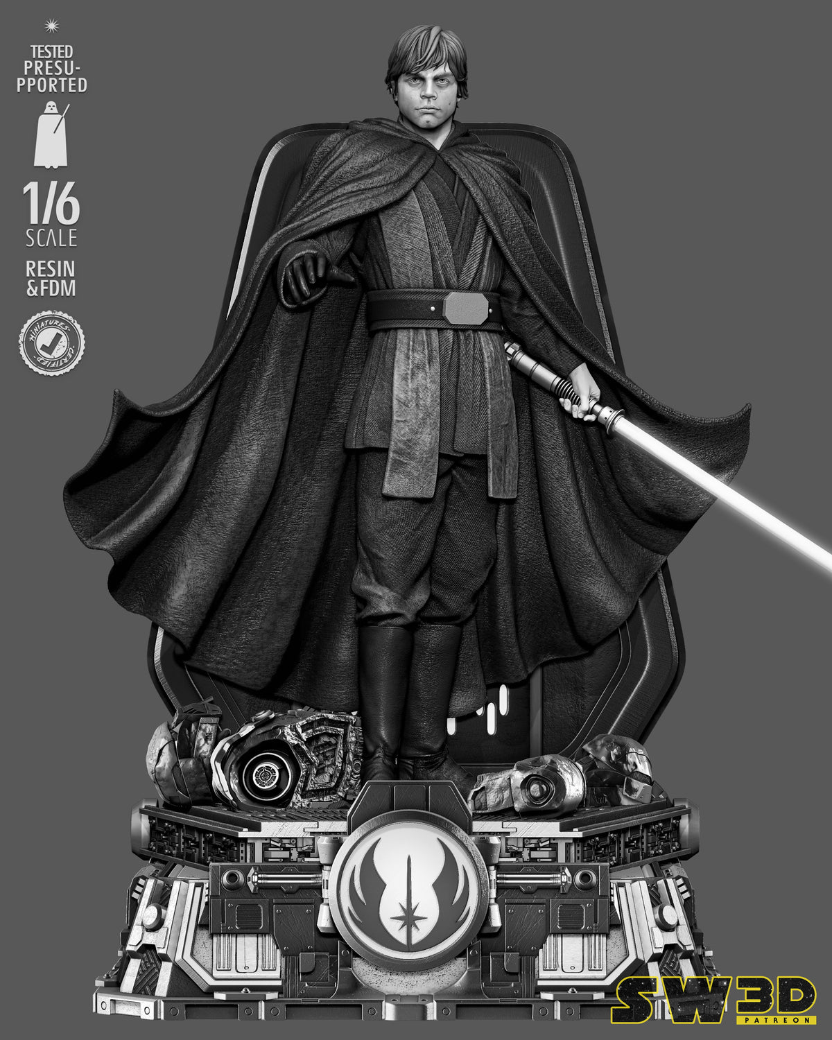 Luke Skywalker Sculpture (75mm to 500mm) - Unassembled/Unpainted/3D Print