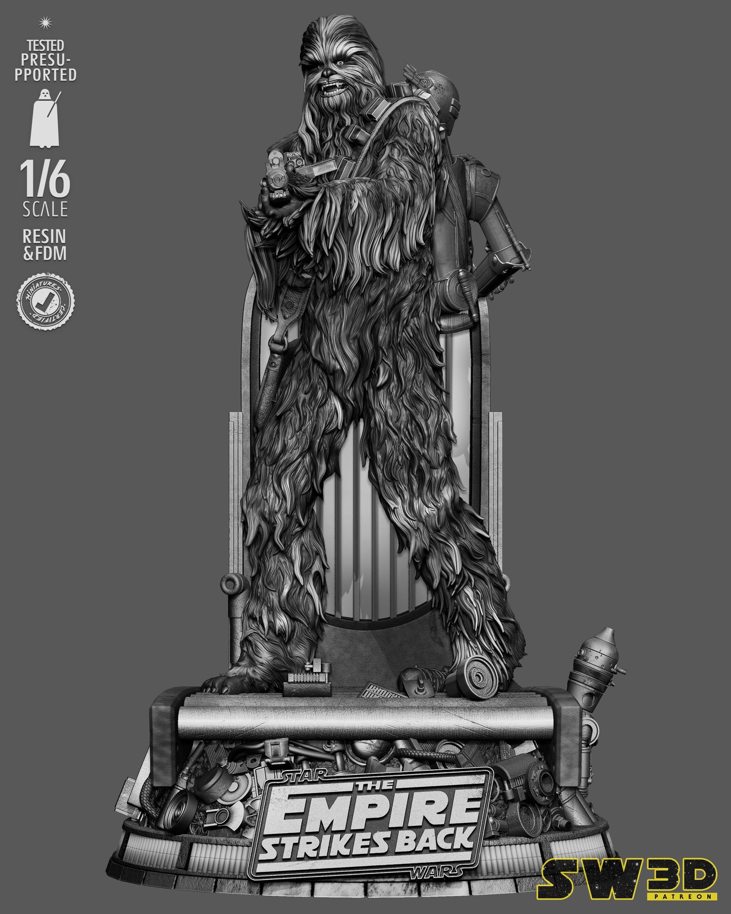 Chewbacca Sculpture (75mm to 500mm) - Unassembled/Unpainted/3D Print