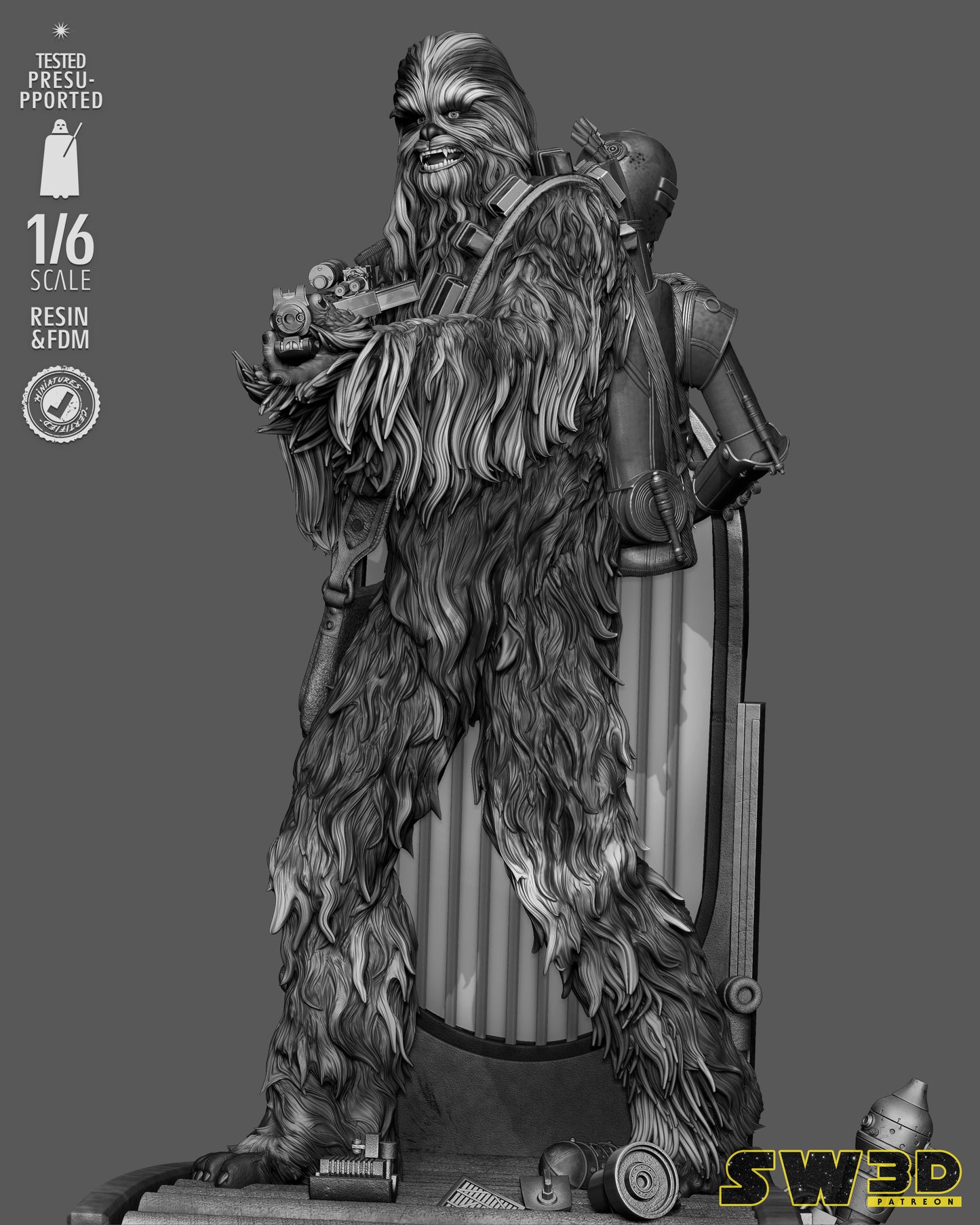 Chewbacca Sculpture (75mm to 500mm) - Unassembled/Unpainted/3D Print