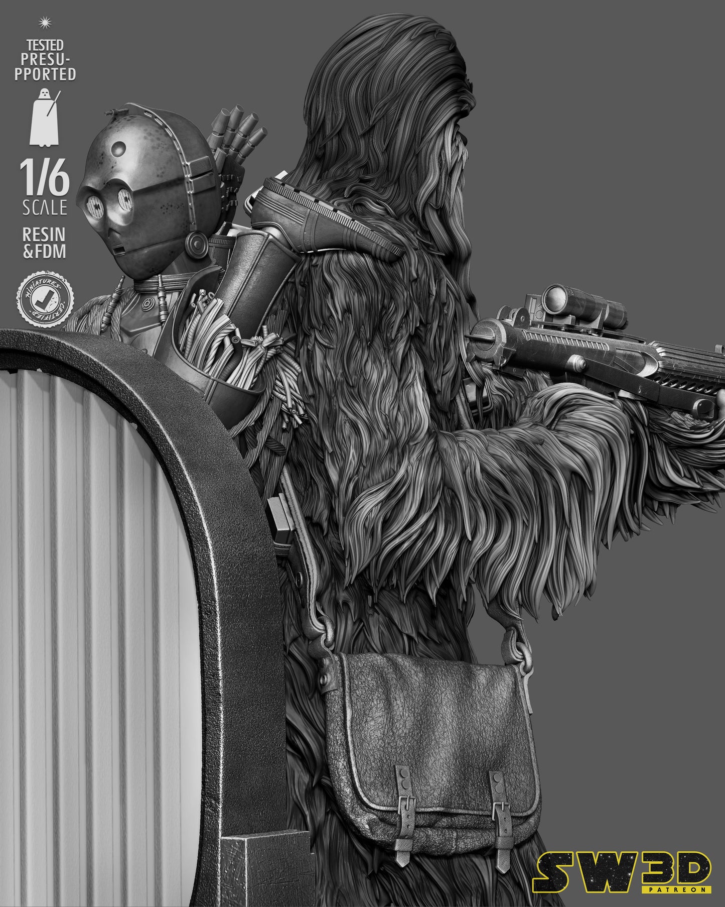 Chewbacca Sculpture (75mm to 500mm) - Unassembled/Unpainted/3D Print