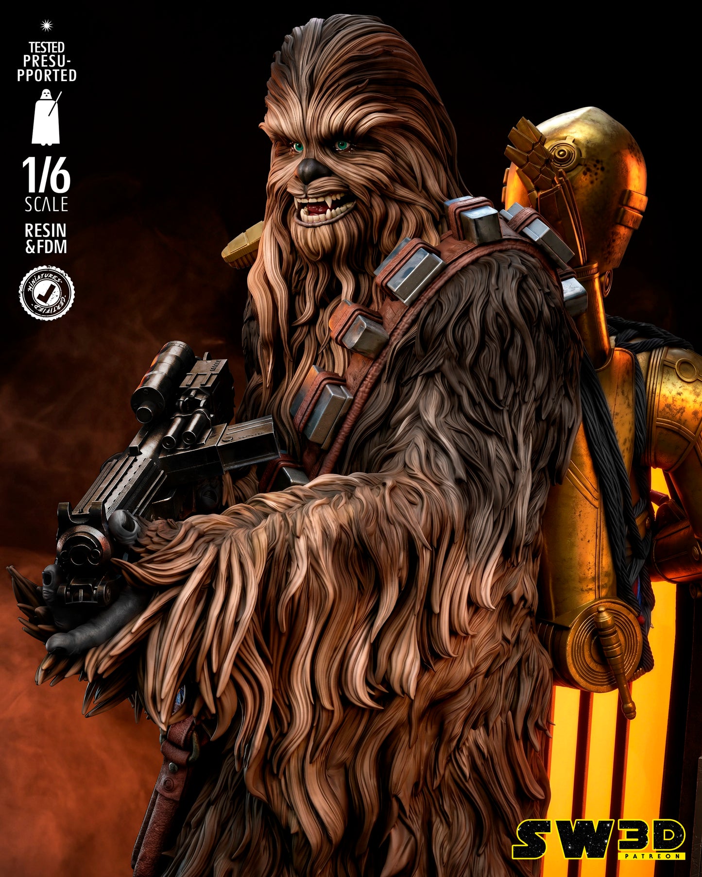 Chewbacca Sculpture (75mm to 500mm) - Unassembled/Unpainted/3D Print