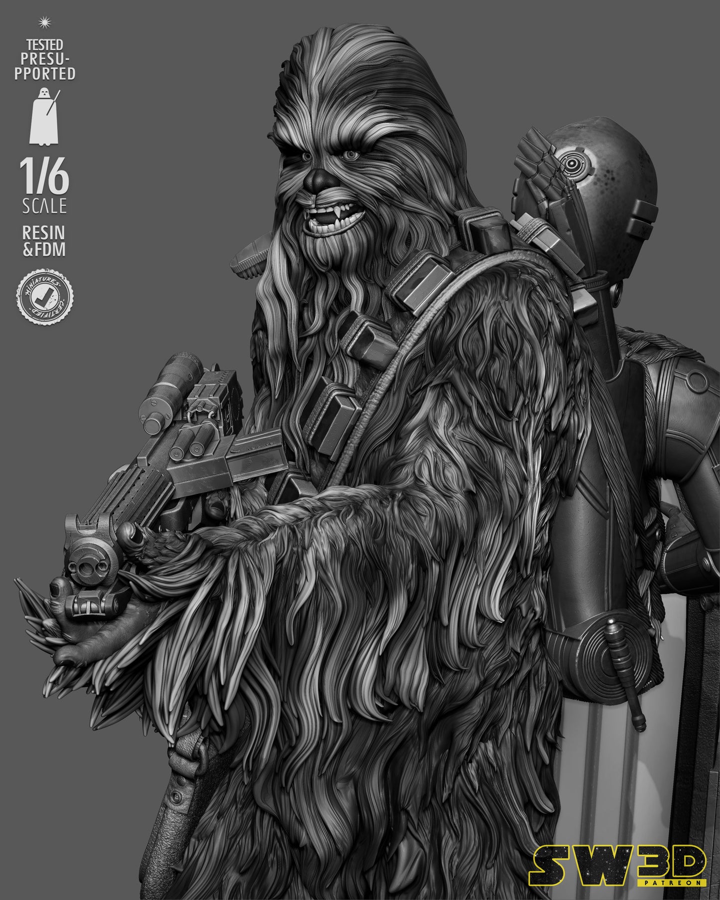 Chewbacca Sculpture (75mm to 500mm) - Unassembled/Unpainted/3D Print