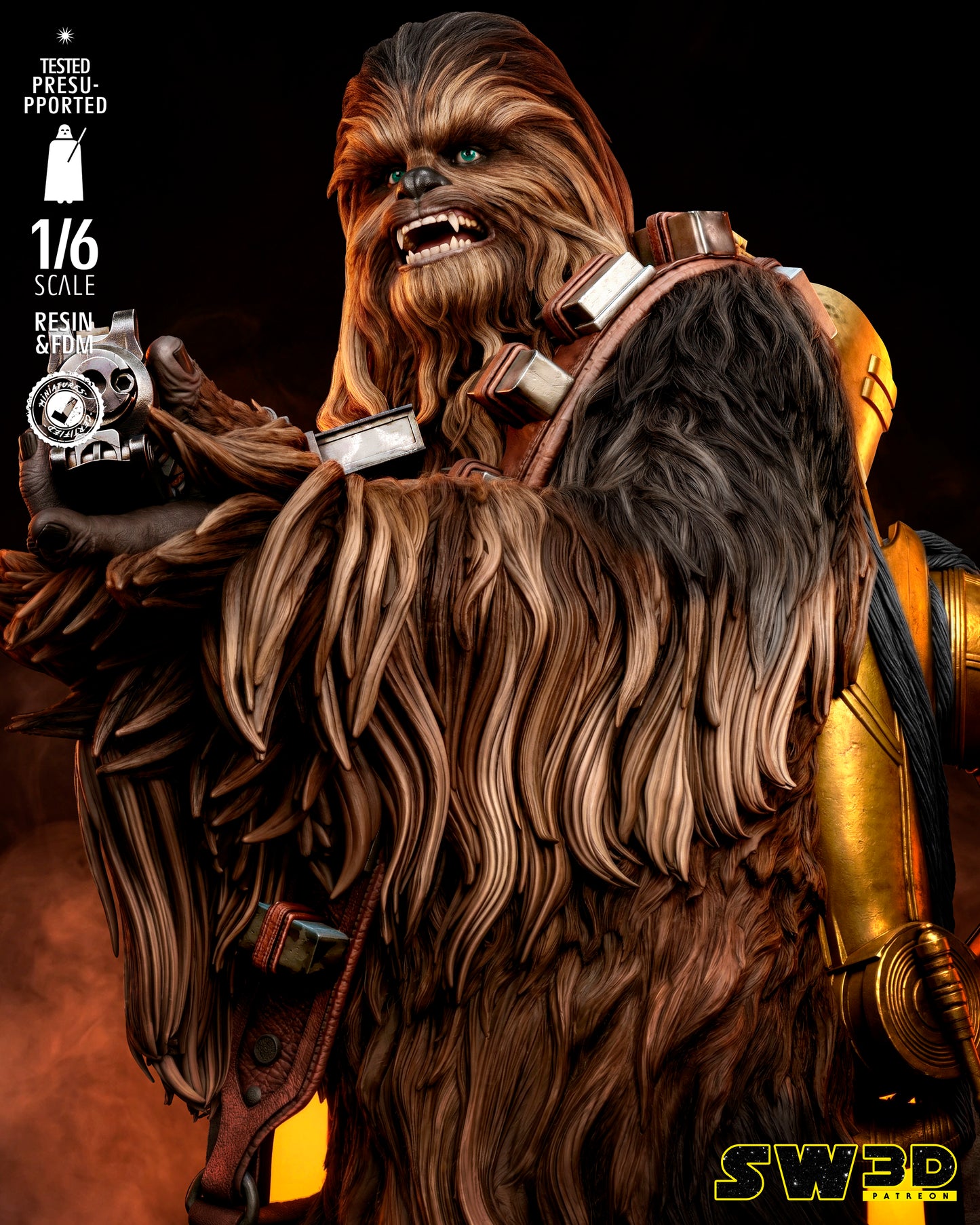 Chewbacca Sculpture (75mm to 500mm) - Unassembled/Unpainted/3D Print