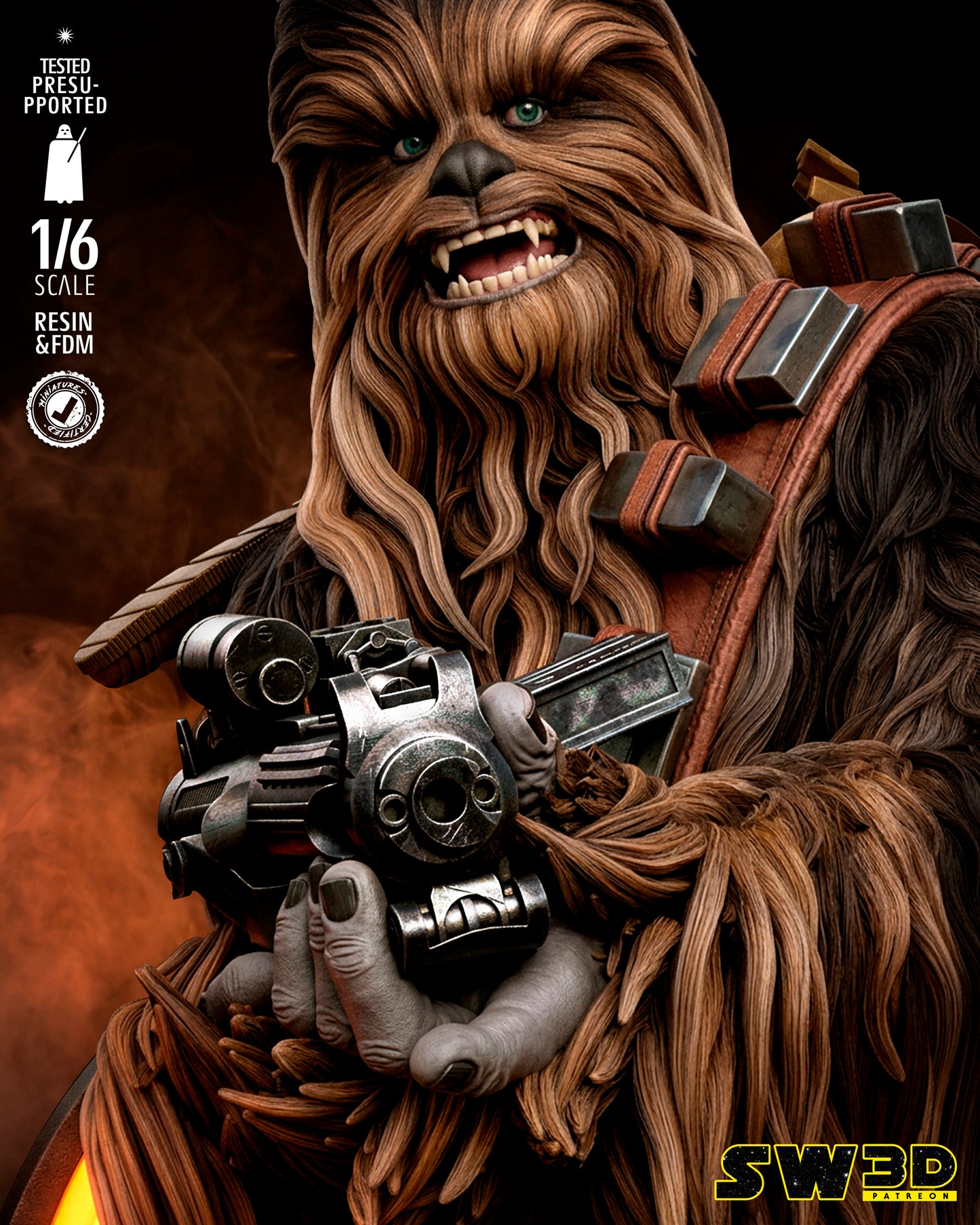 Chewbacca Sculpture (75mm to 500mm) - Unassembled/Unpainted/3D Print