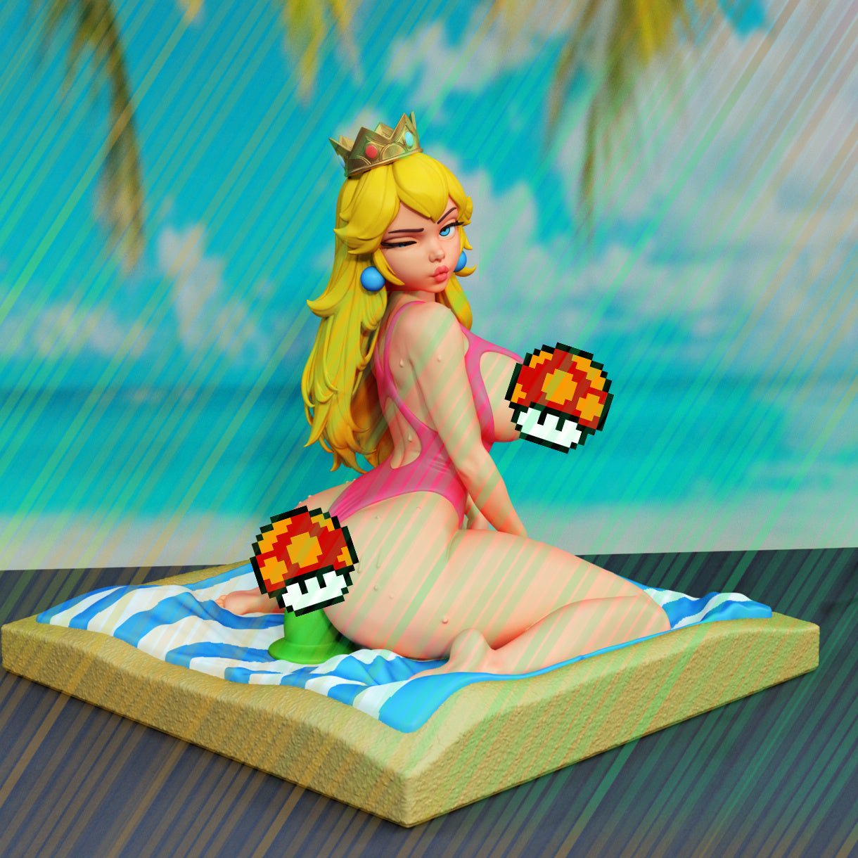 Princess Peach at the Beach NSFW Sculpture (75mm to 500mm) - Unassembled/Unpainted/3D Print