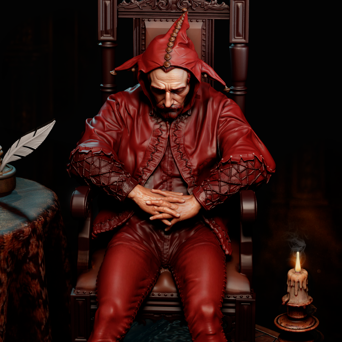 The Sad Jester Sculpture (75mm to 500mm) - Unassembled/Unpainted/3D Print