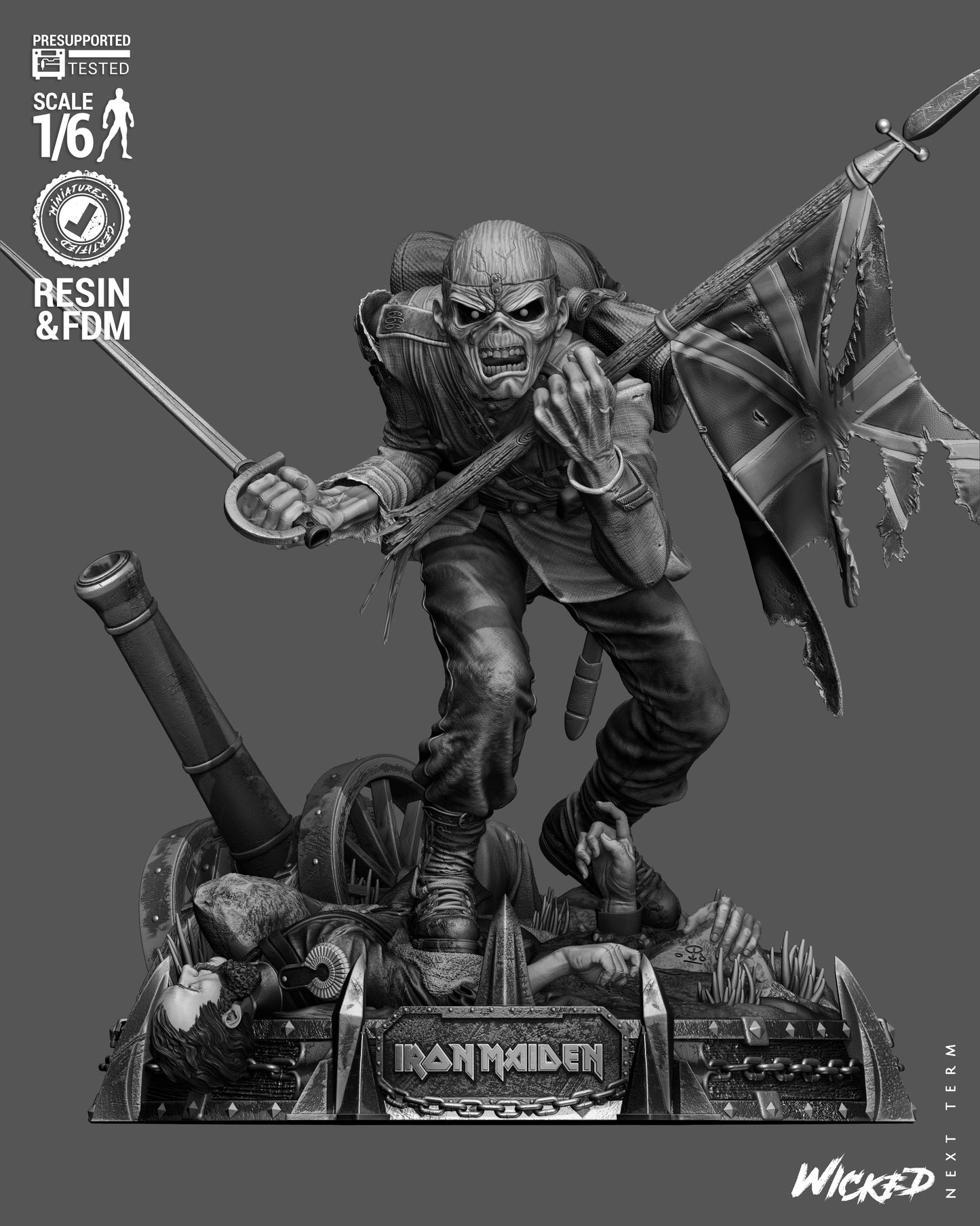 Iron Maiden, Eddie the Head Sculpture (75mm to 500mm) Unassembled/Unpainted/3D Print