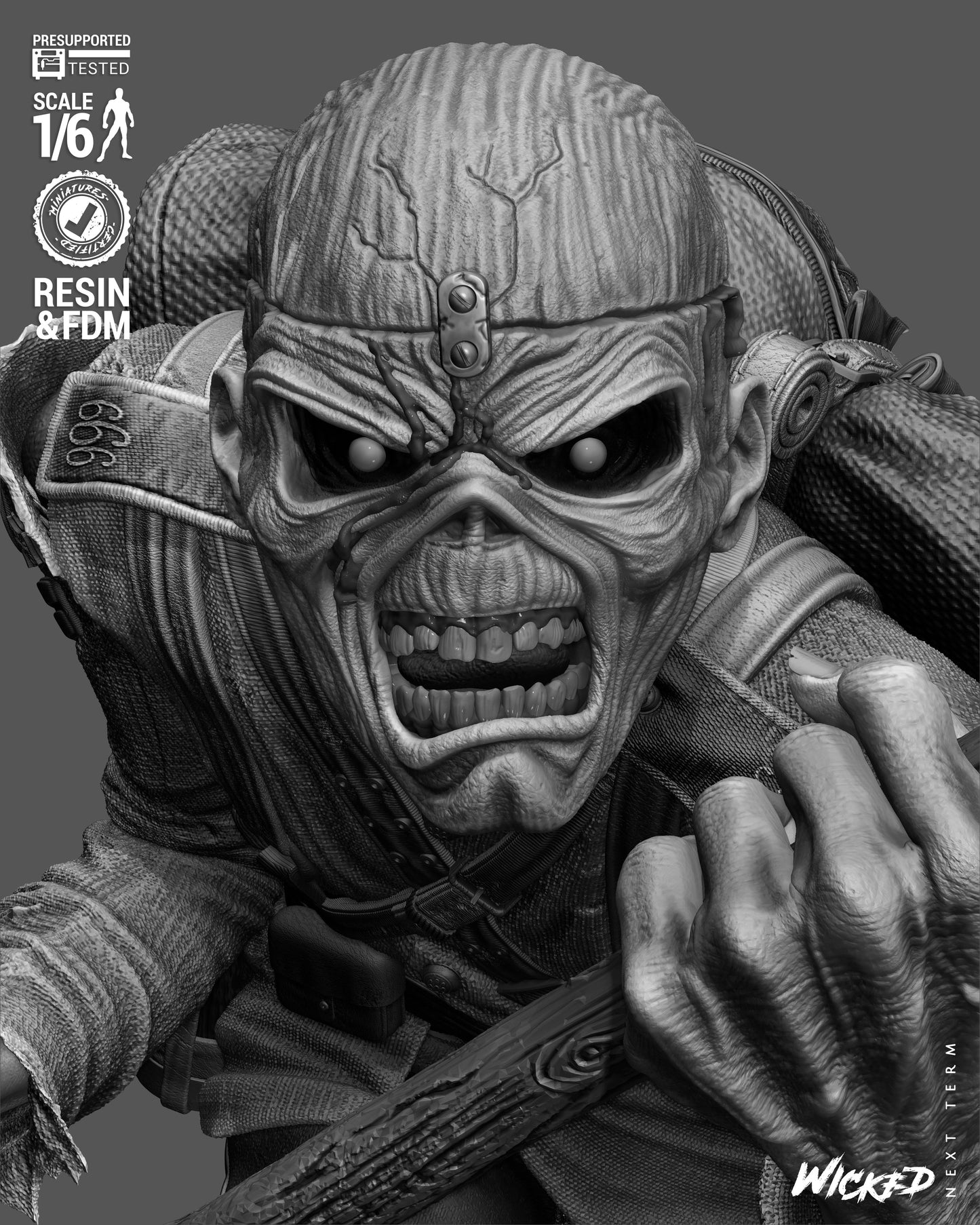 Iron Maiden, Eddie the Head Sculpture (75mm to 500mm) Unassembled/Unpainted/3D Print
