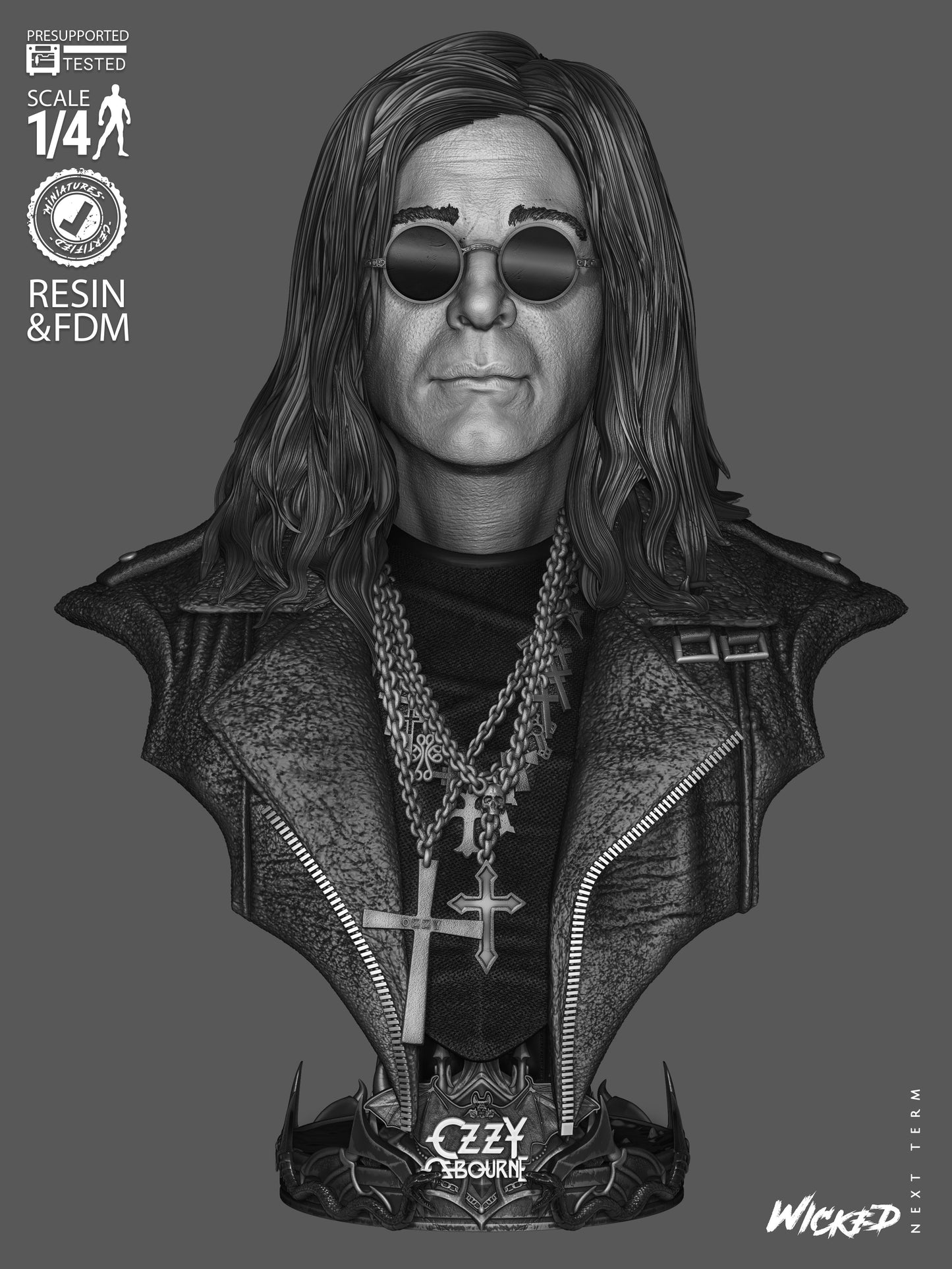Ozzy Osbourne Portrait Bust (75mm to 300mm) Unassembled/Unpainted/3D Print