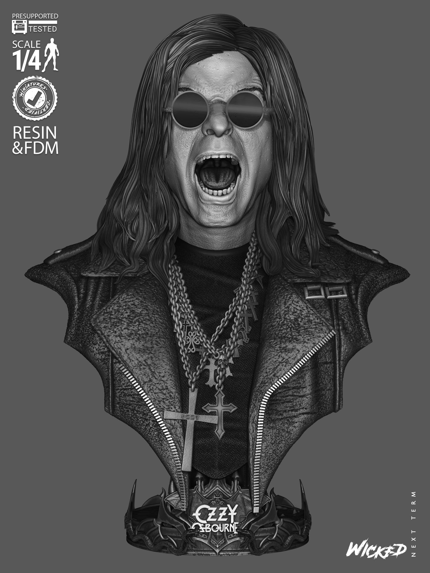 Ozzy Osbourne Portrait Bust (75mm to 300mm) Unassembled/Unpainted/3D Print