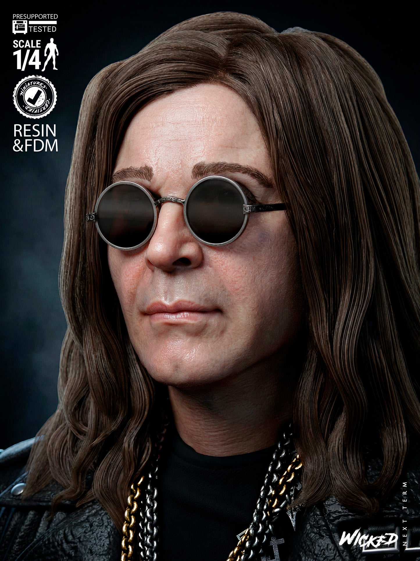 Ozzy Osbourne Portrait Bust (75mm to 300mm) Unassembled/Unpainted/3D Print