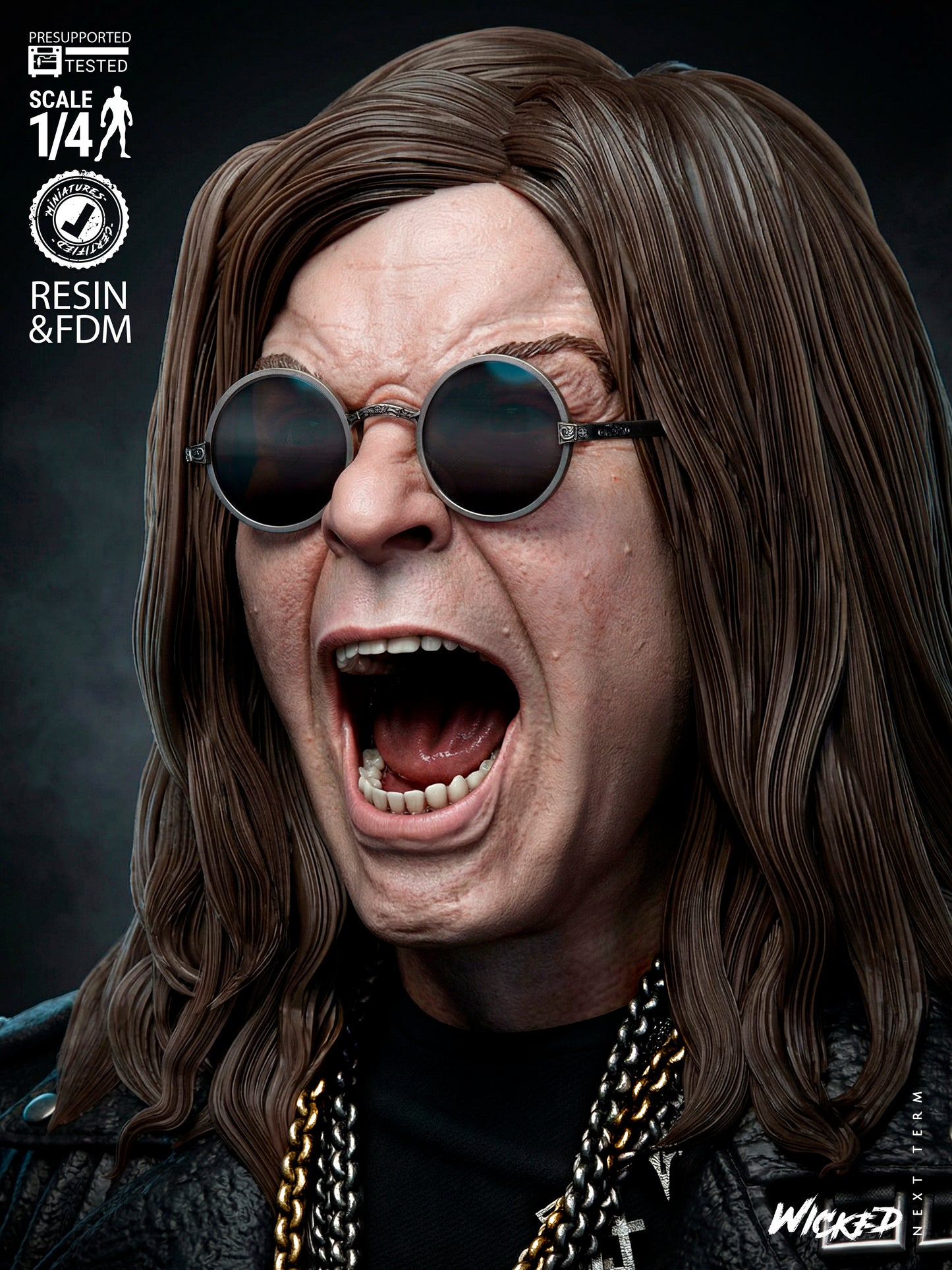 Ozzy Osbourne Portrait Bust (75mm to 300mm) Unassembled/Unpainted/3D Print