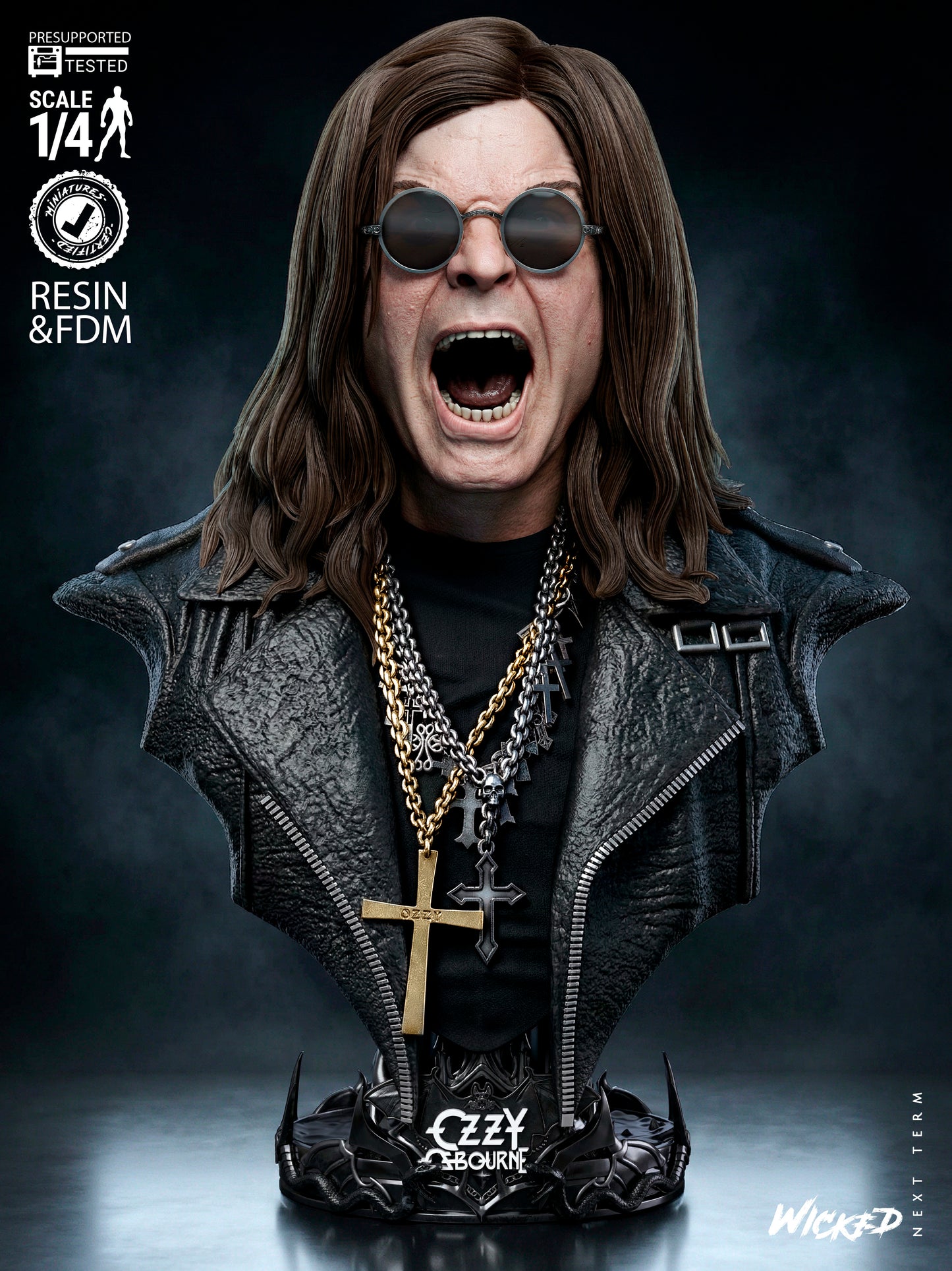 Ozzy Osbourne Portrait Bust (75mm to 300mm) Unassembled/Unpainted/3D Print